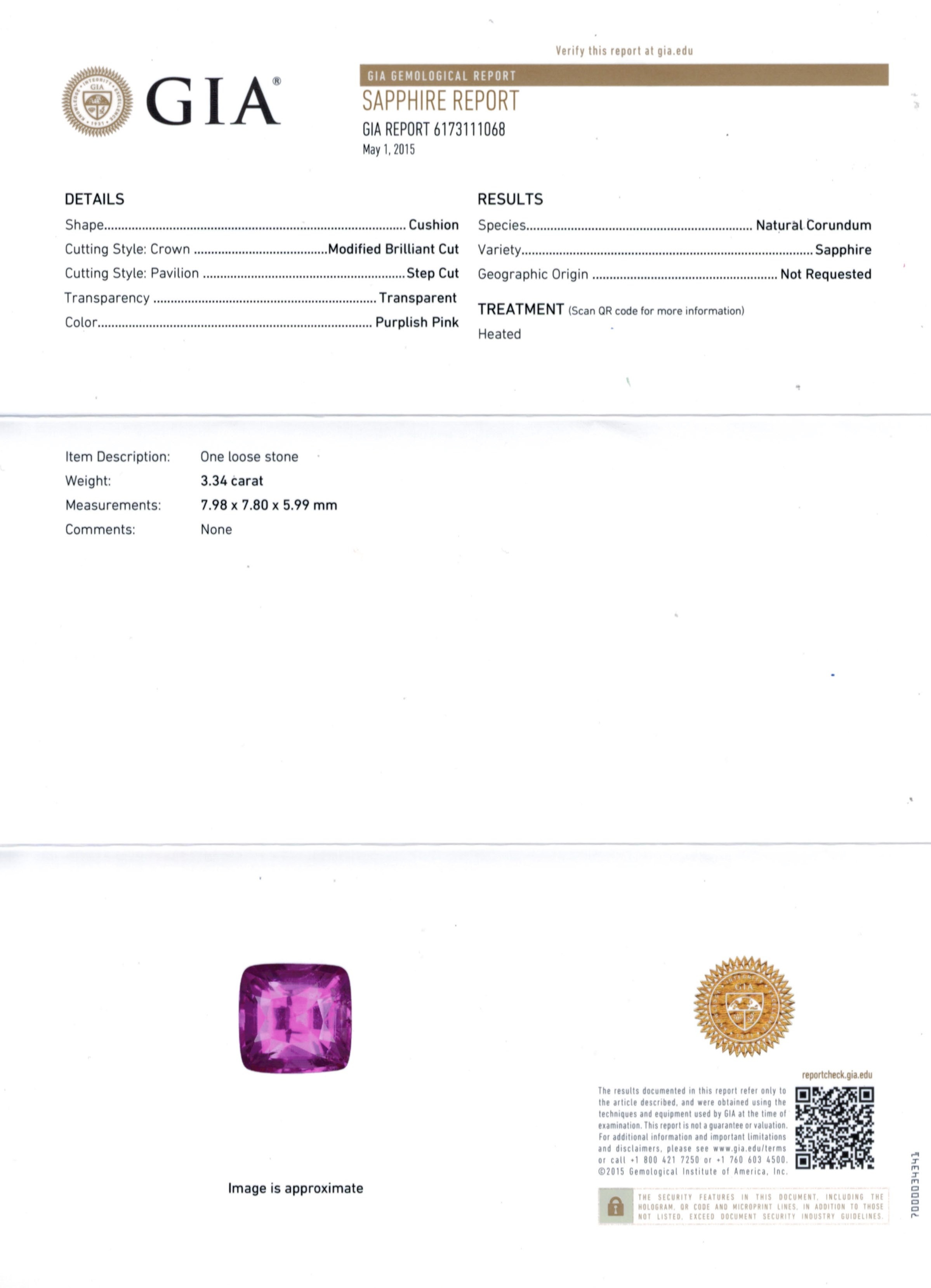 3.34 Ct. Purplish Pink Sapphire from Ceylon (Sri Lanka)