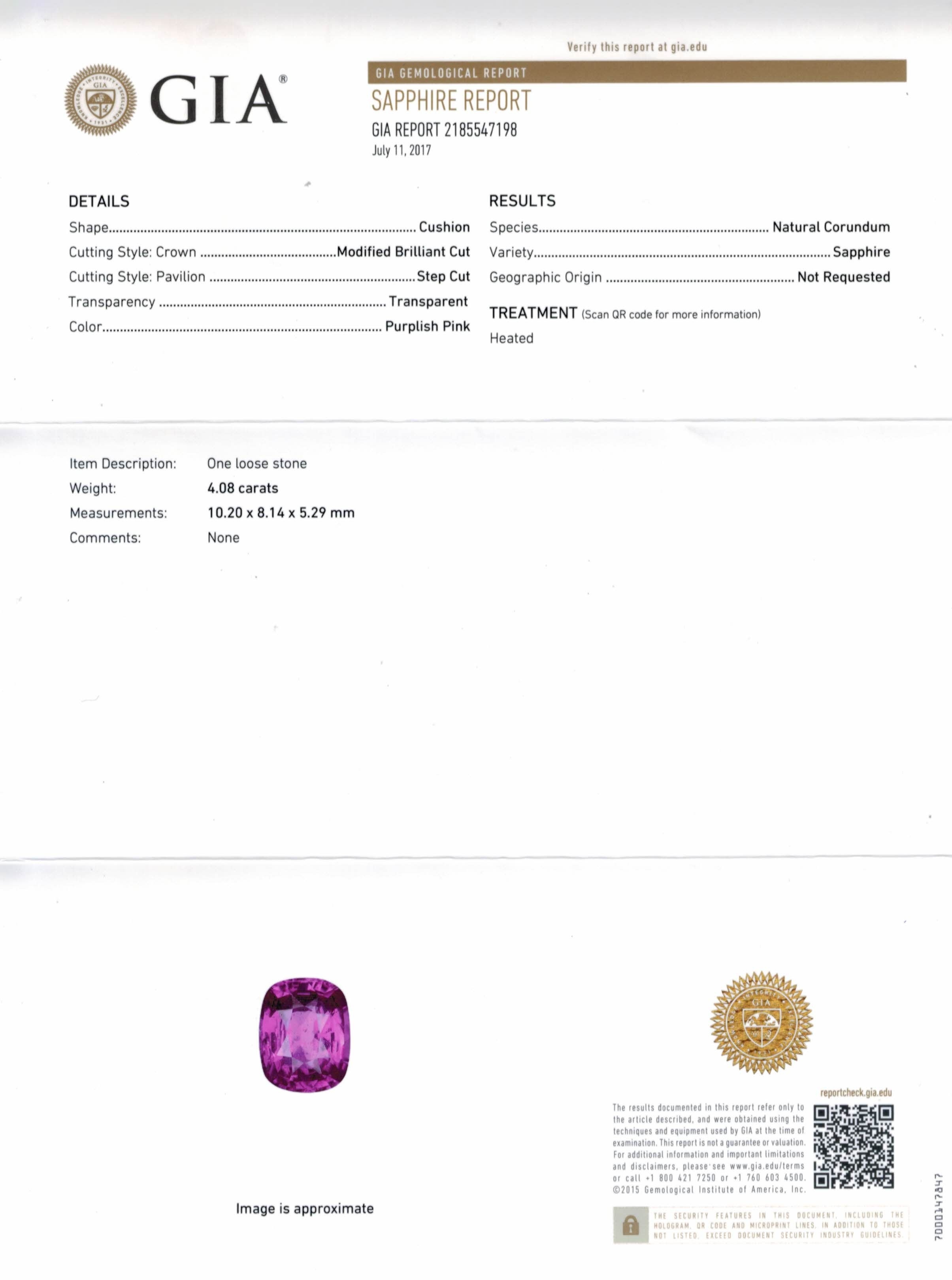 4.08 Ct. Purplish Pink Sapphire from Ceylon (Sri Lanka)