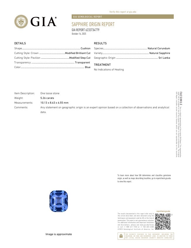 5.26 Ct. Blue Sapphire from Ceylon (Sri Lanka)