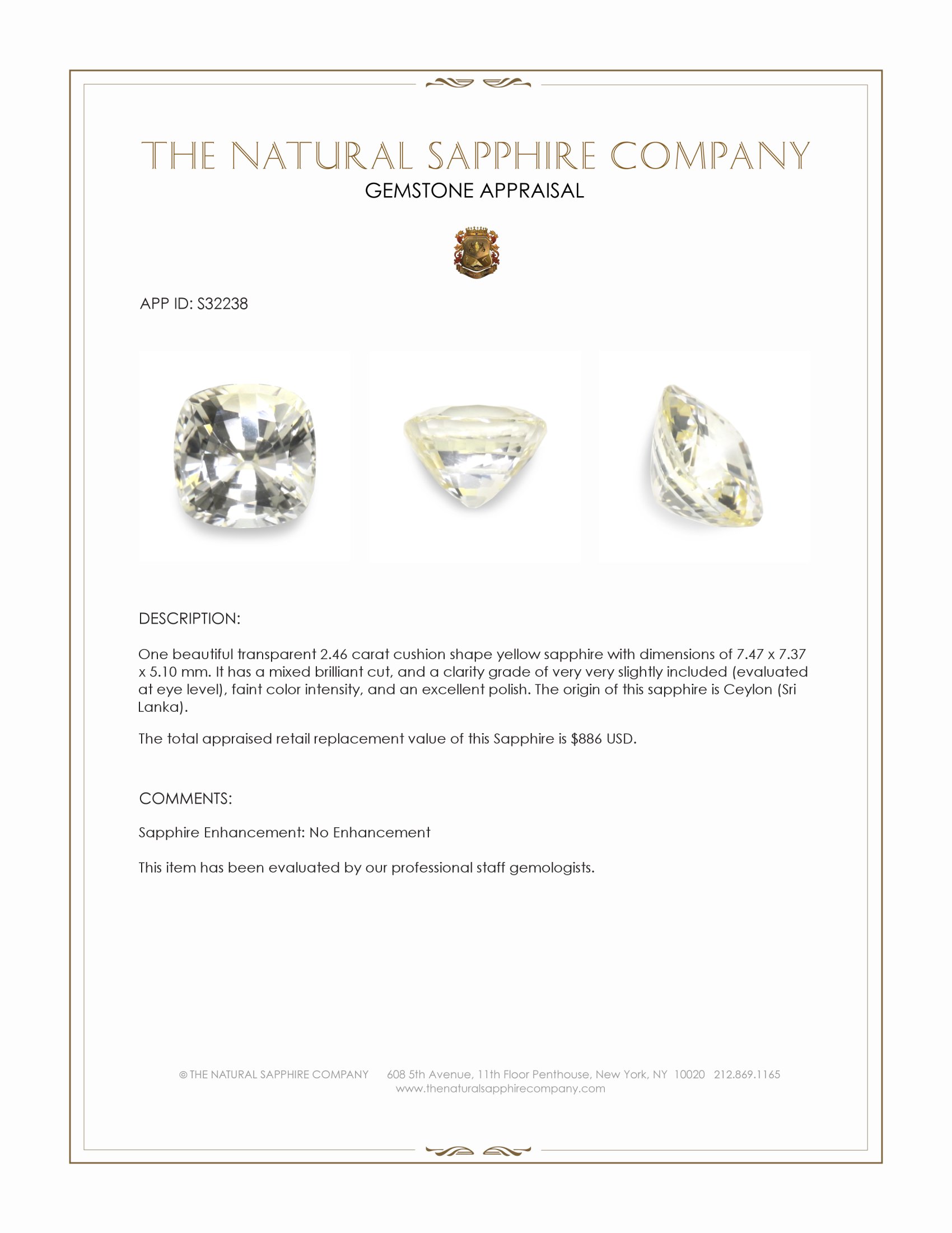 2.46 Ct. Yellow Sapphire from Ceylon (Sri Lanka)
