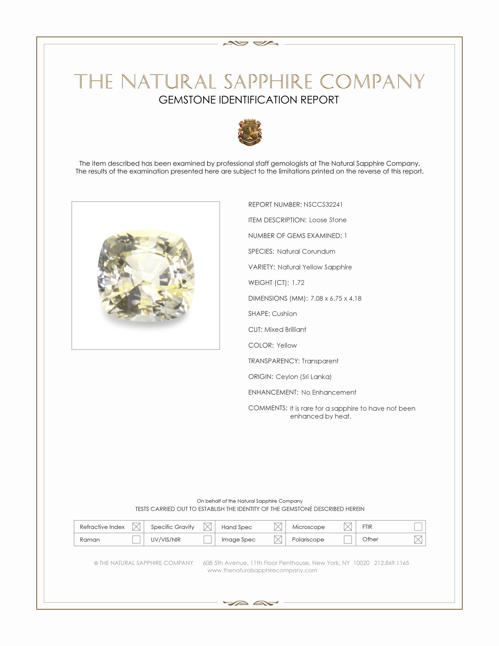 1.72 Ct. Yellow Sapphire from Ceylon (Sri Lanka)