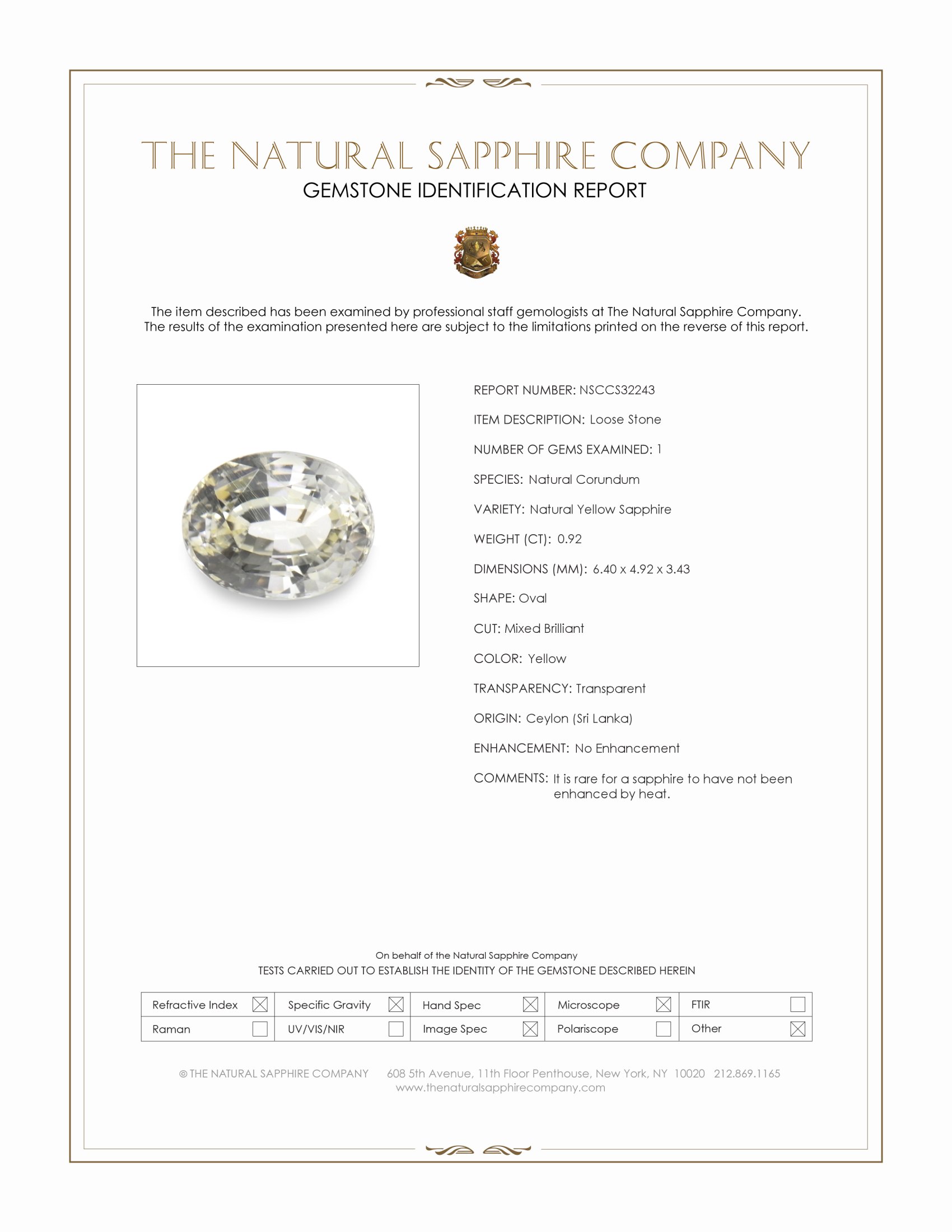 0.92 Ct. Yellow Sapphire from Ceylon (Sri Lanka)