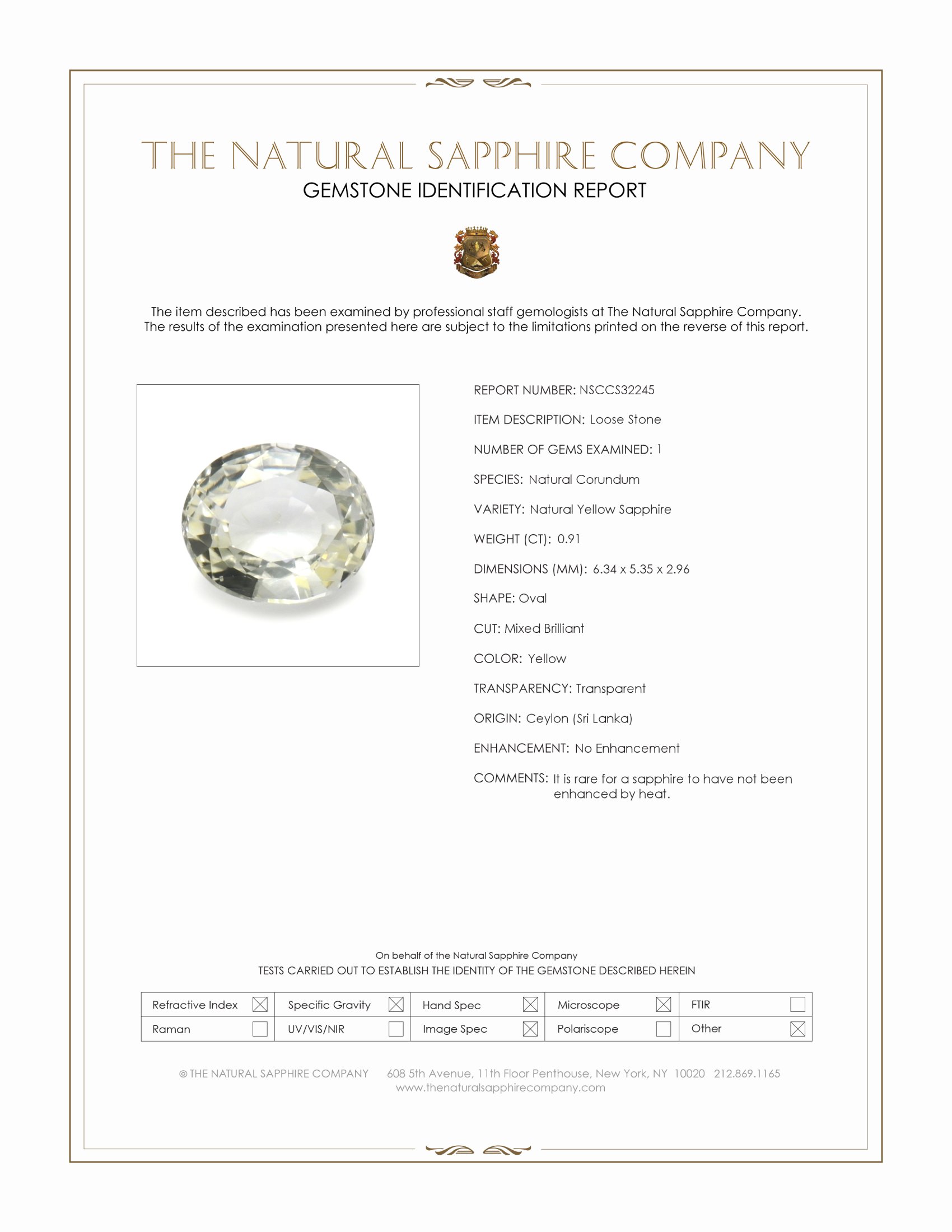 0.91 Ct. Yellow Sapphire from Ceylon (Sri Lanka)