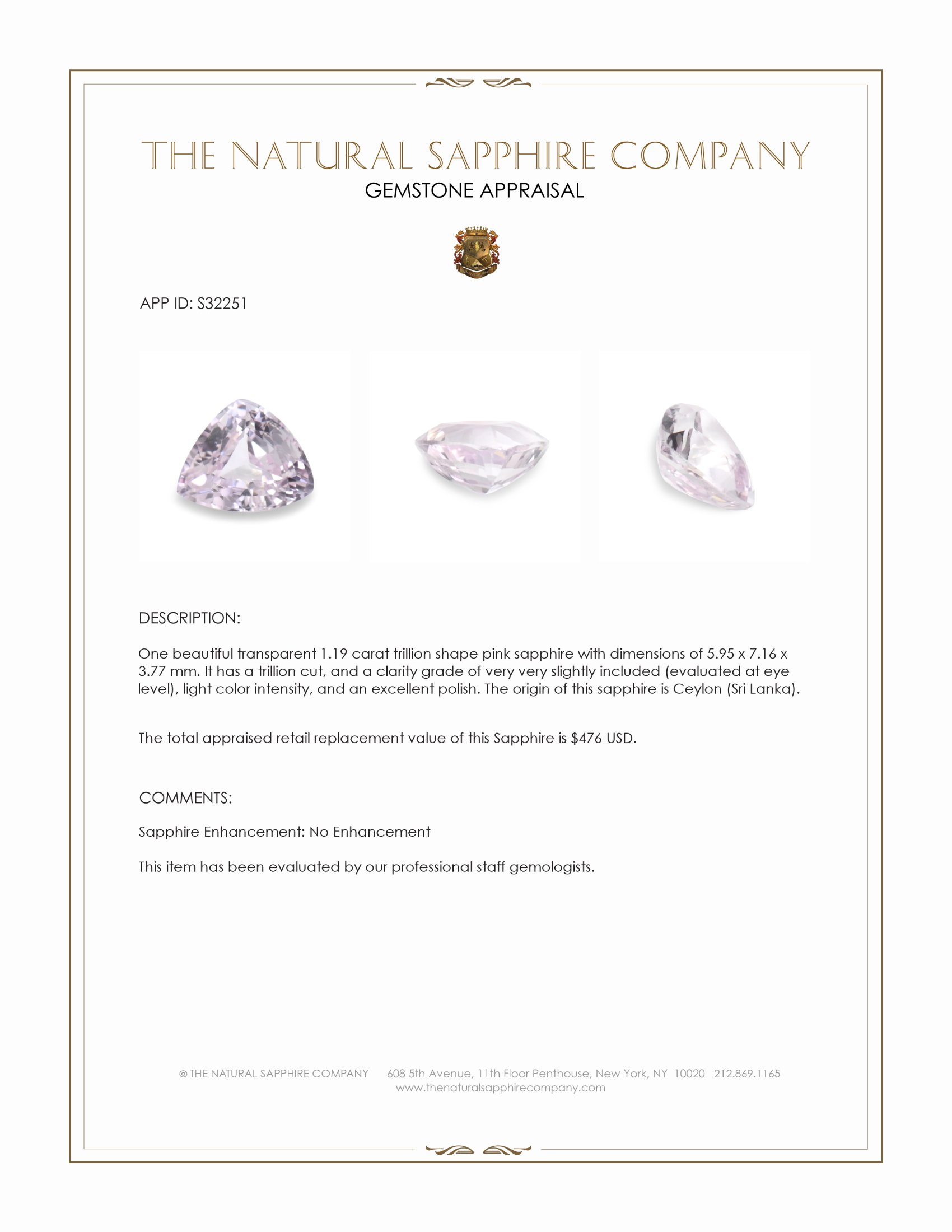 1.19 Ct. Pink Sapphire from Ceylon (Sri Lanka)