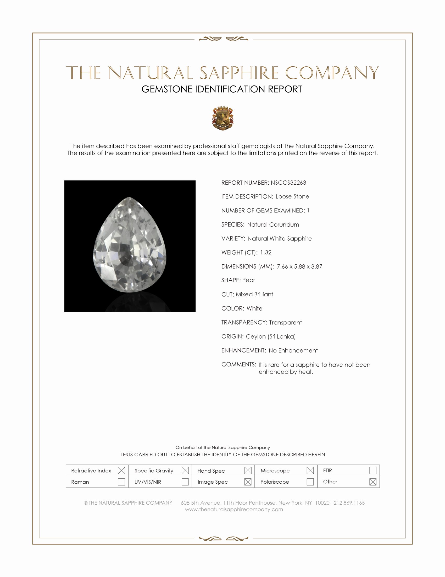 1.32 Ct. White Sapphire from Ceylon (Sri Lanka)
