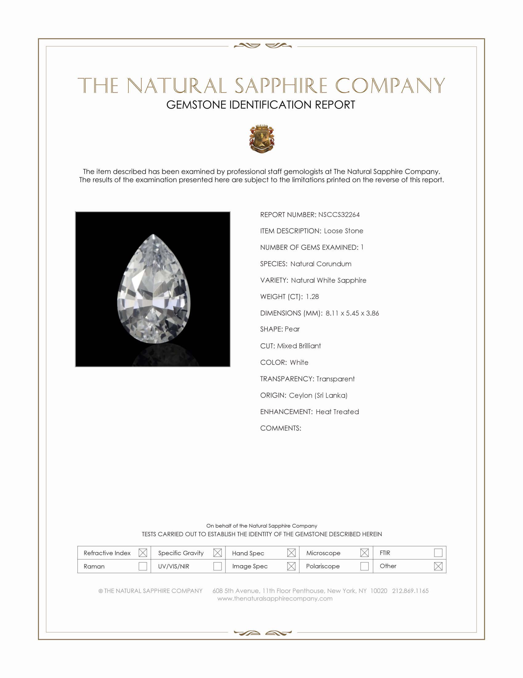 1.28 Ct. White Sapphire from Ceylon (Sri Lanka)