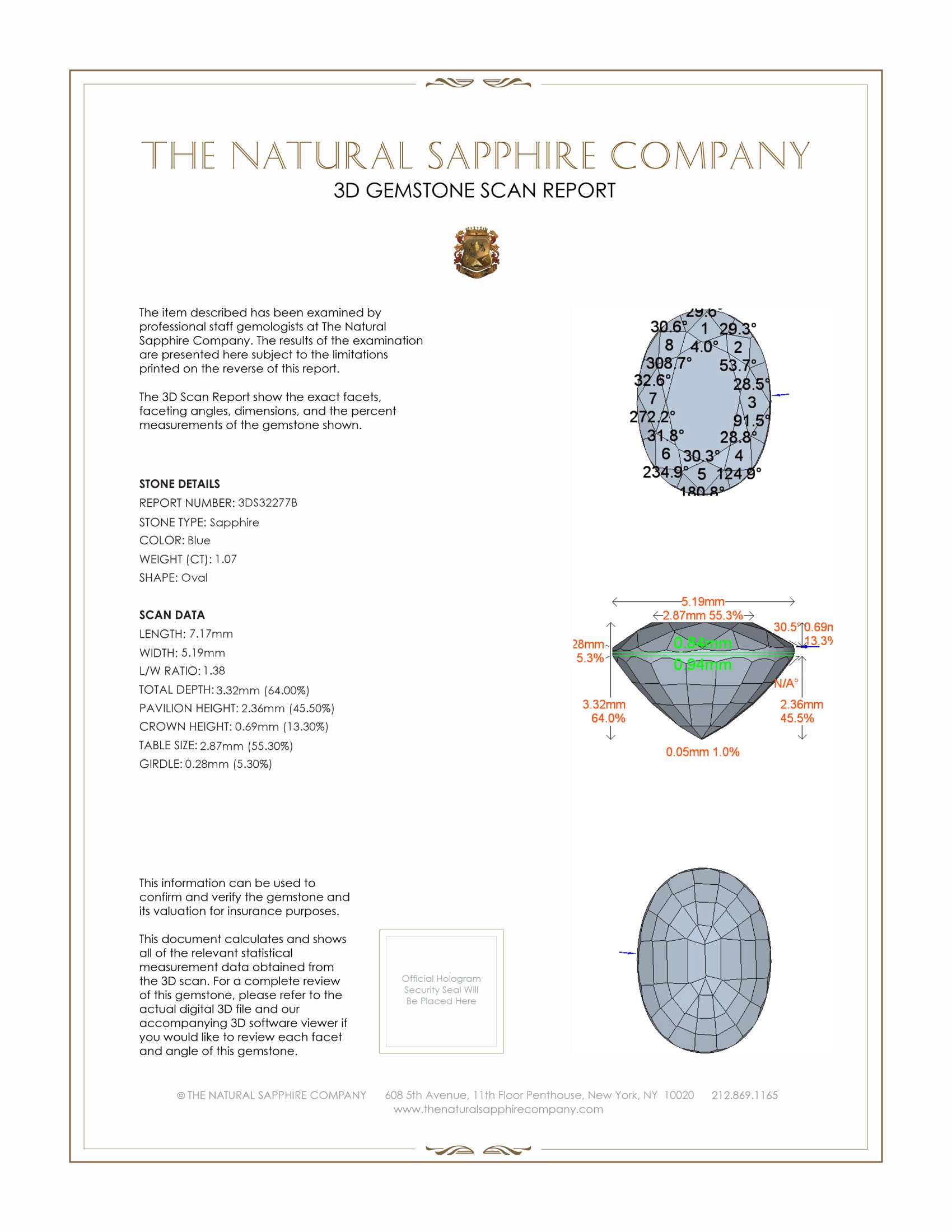 1.07 Ct. Blue Sapphire from Ceylon (Sri Lanka)