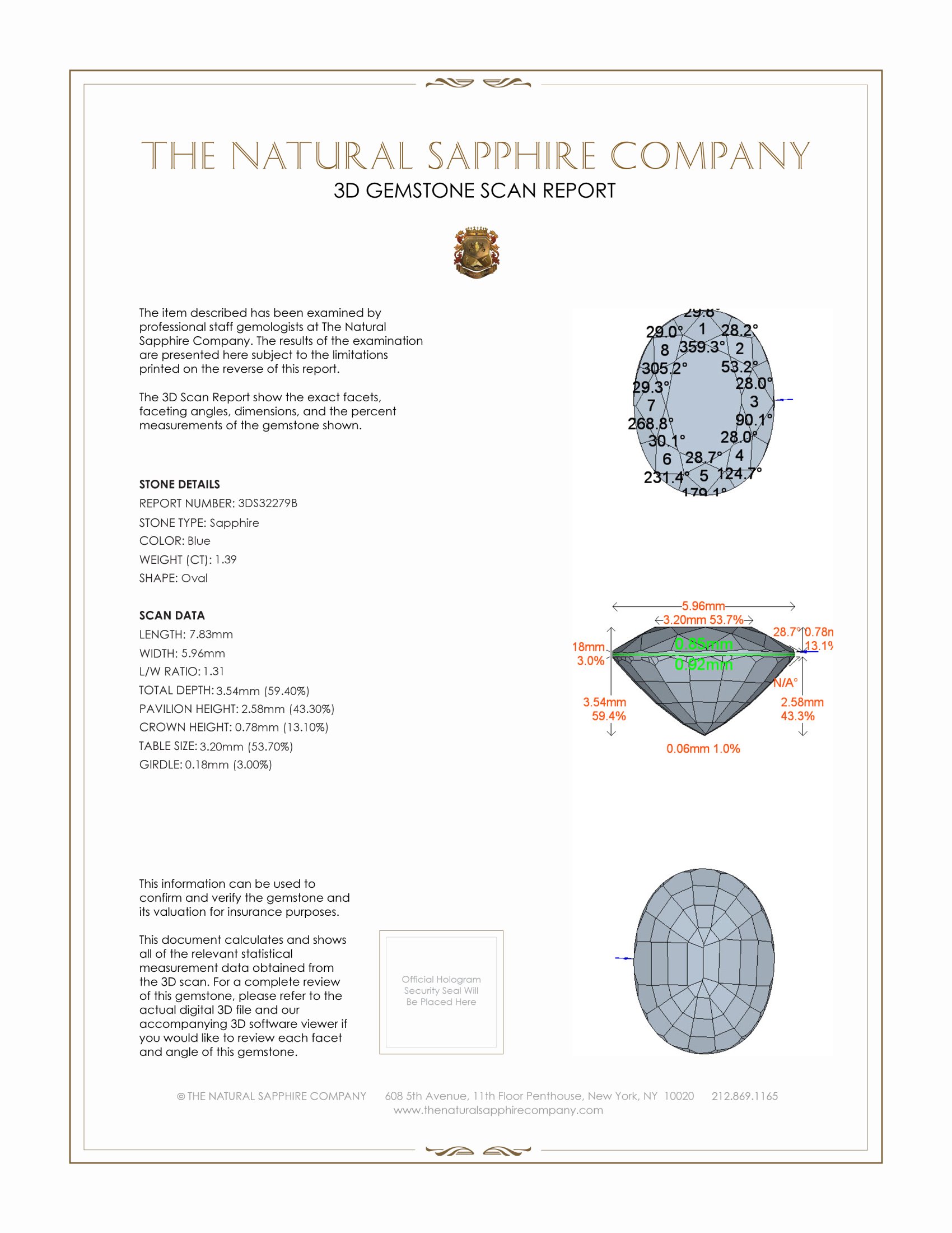 1.39 Ct. Blue Sapphire from Ceylon (Sri Lanka)