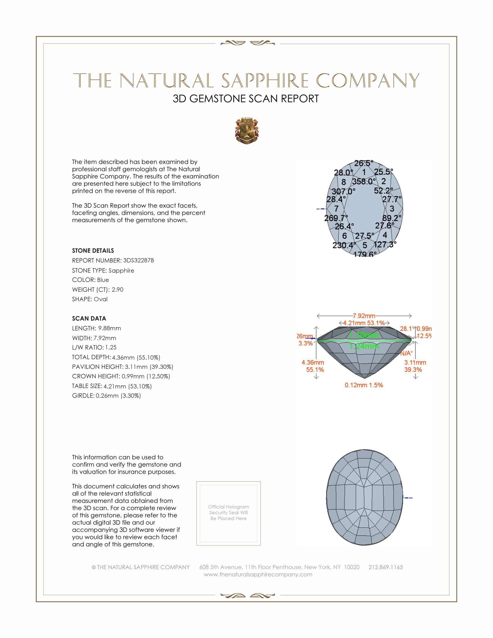 2.90 Ct. Greenish Blue Sapphire from Ceylon (Sri Lanka)