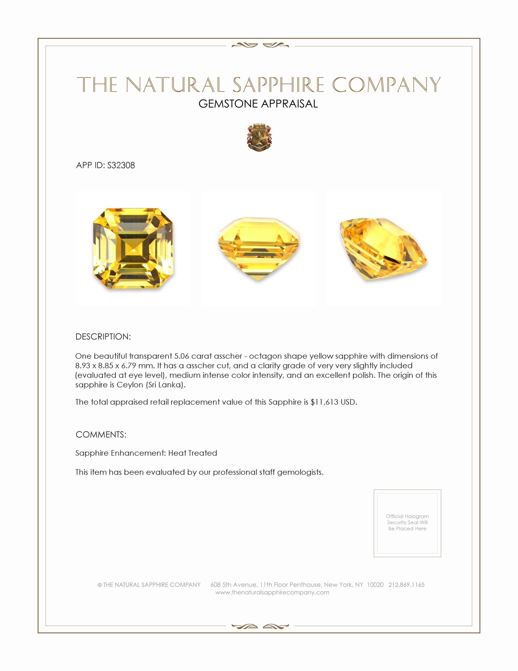 5.06 Ct. Yellow Sapphire from Ceylon (Sri Lanka)