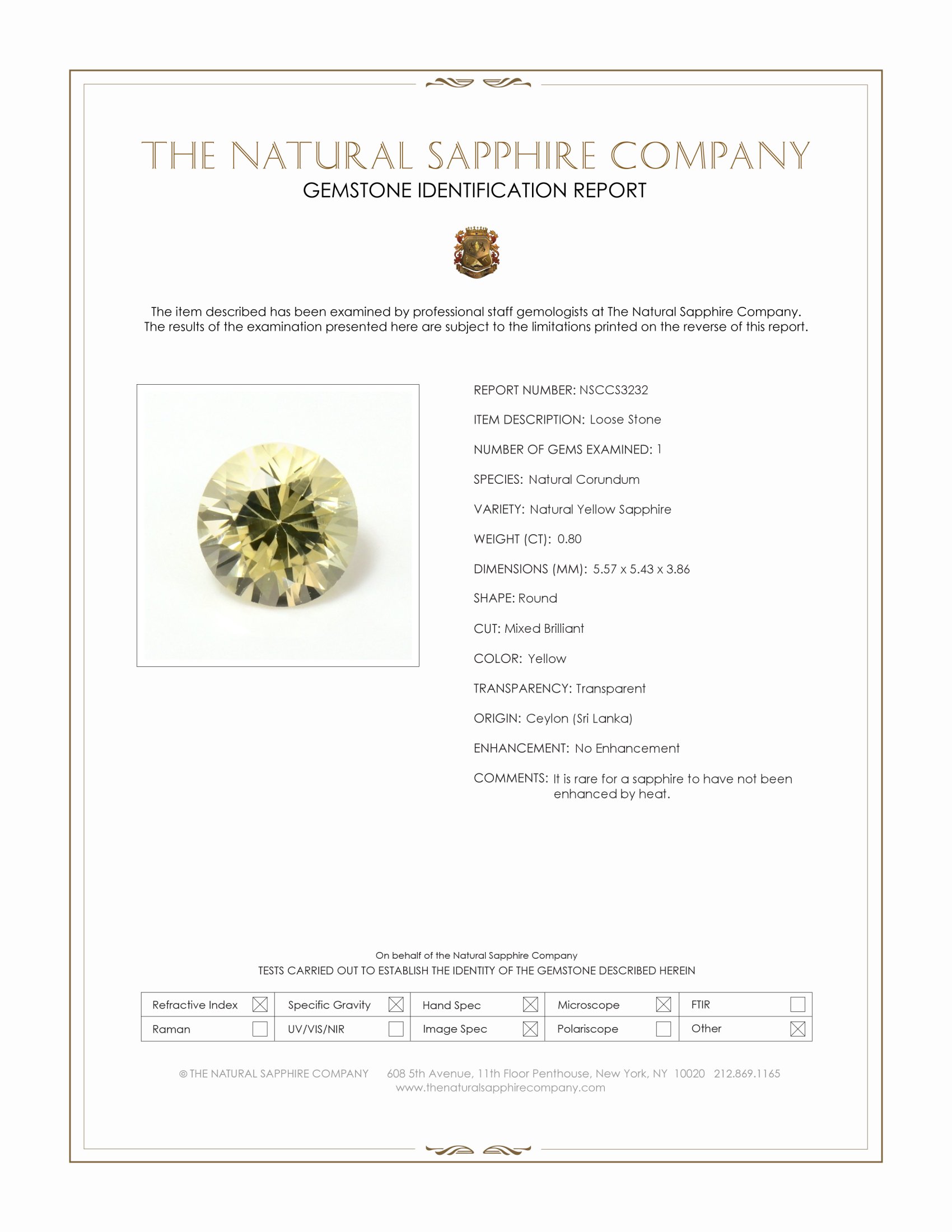 0.80 Ct. Yellow Sapphire from Ceylon (Sri Lanka)