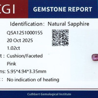 1.02 Ct. Pink Sapphire from Ceylon (Sri Lanka) Scan Report
