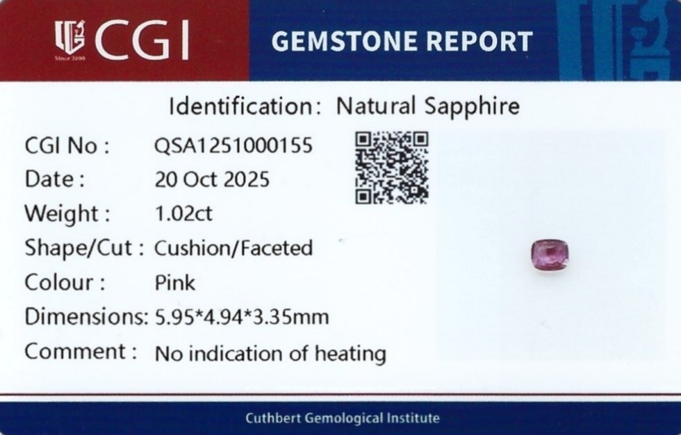 1.02 Ct. Pink Sapphire from Ceylon (Sri Lanka)