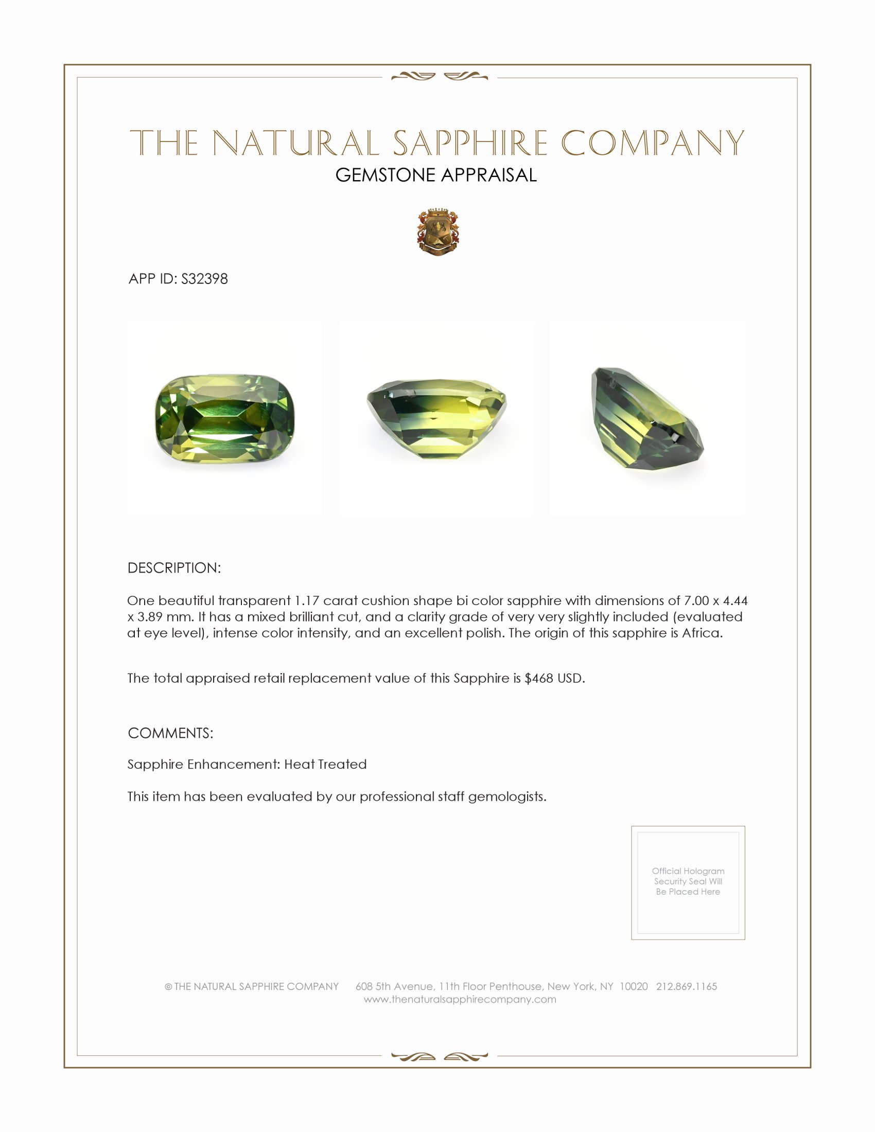 1.17 Ct. Bi Color Sapphire from Africa