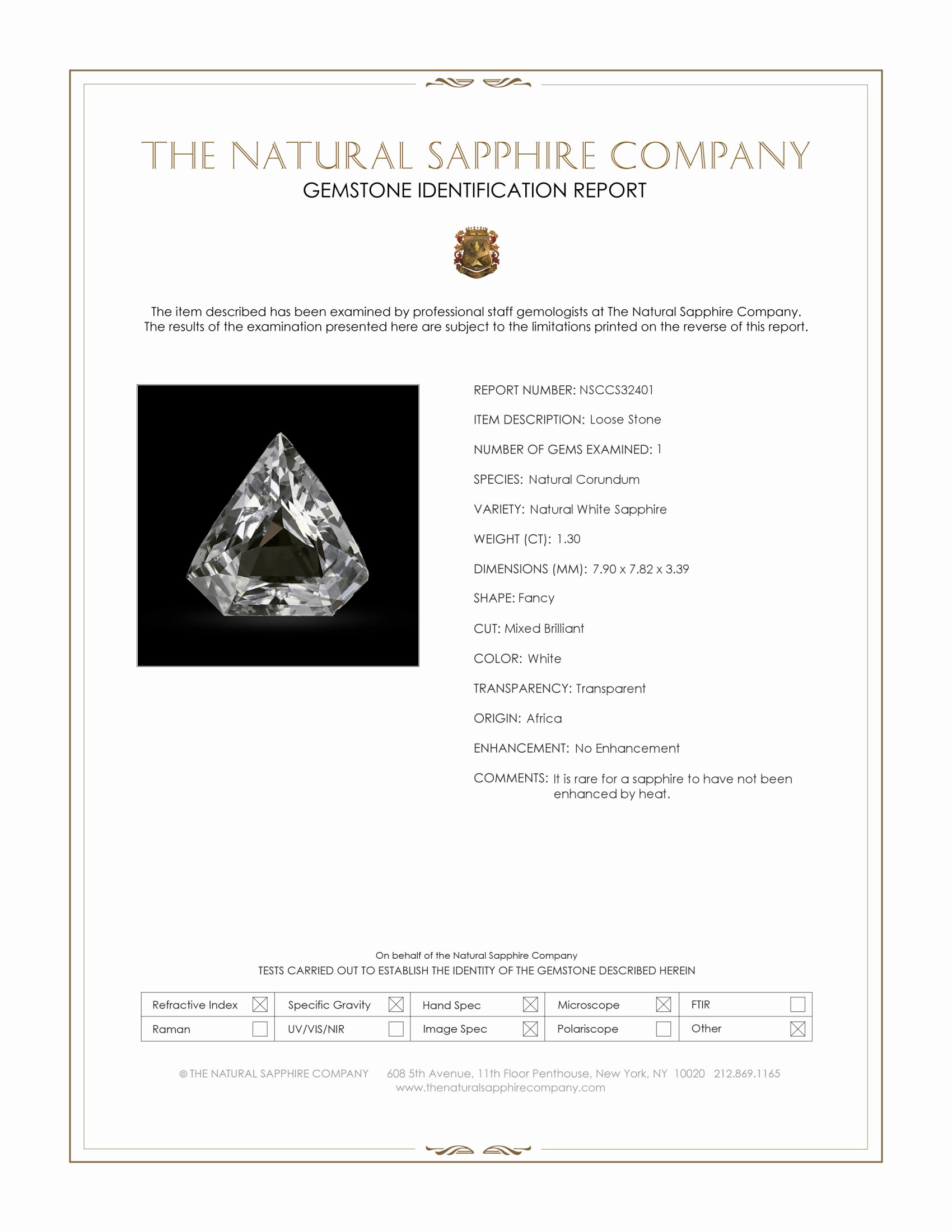 1.30 Ct. White Sapphire from Africa