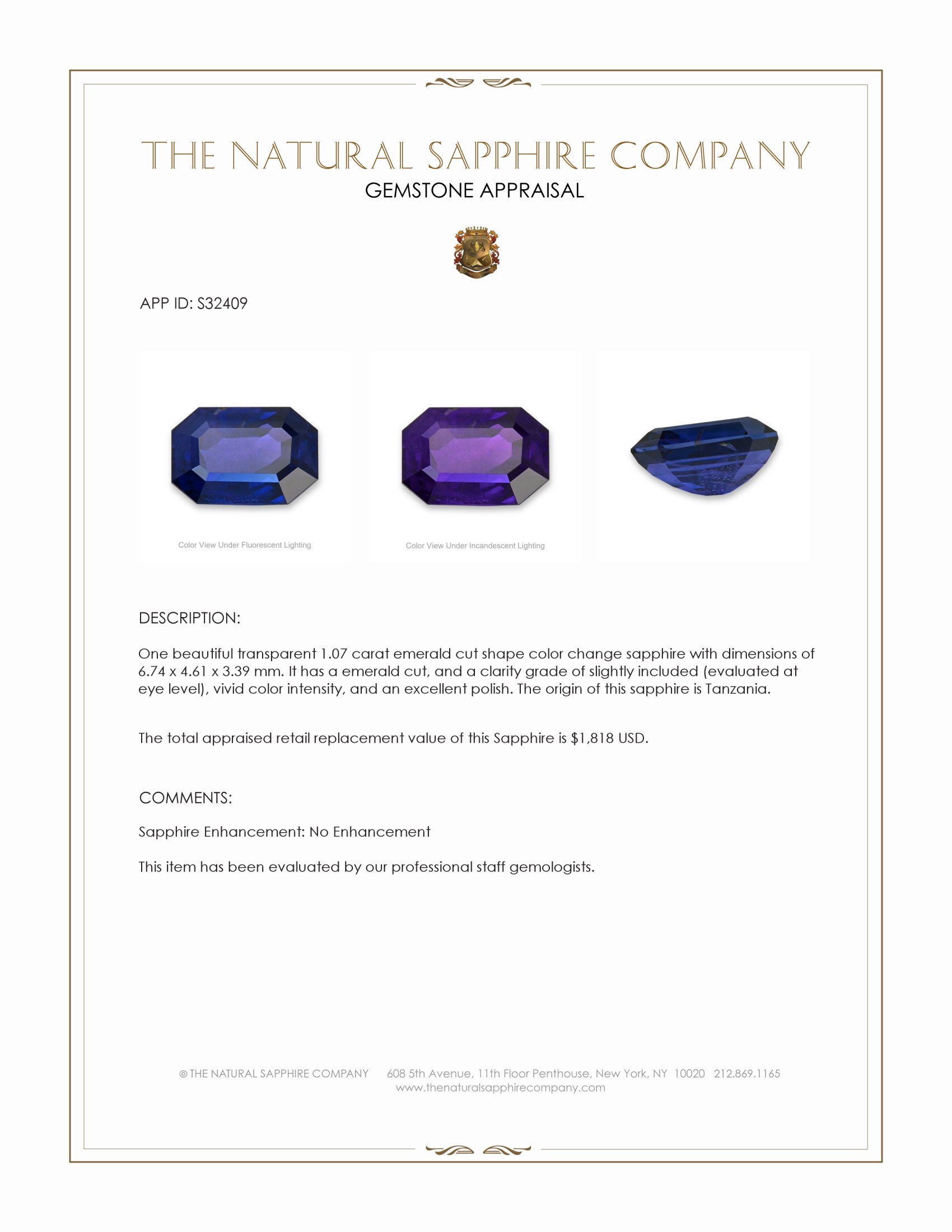 1.07 Ct. Color Change Sapphire from Tanzania