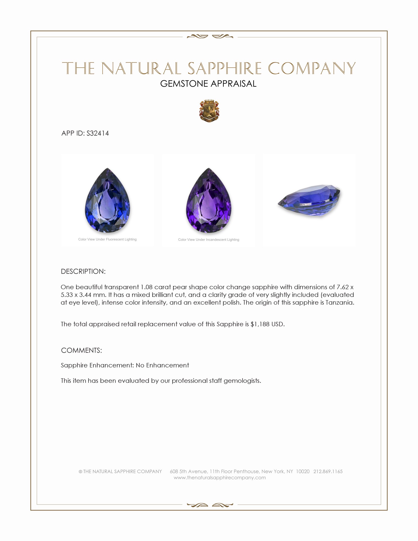 1.08 Ct. Color Change Sapphire from Tanzania