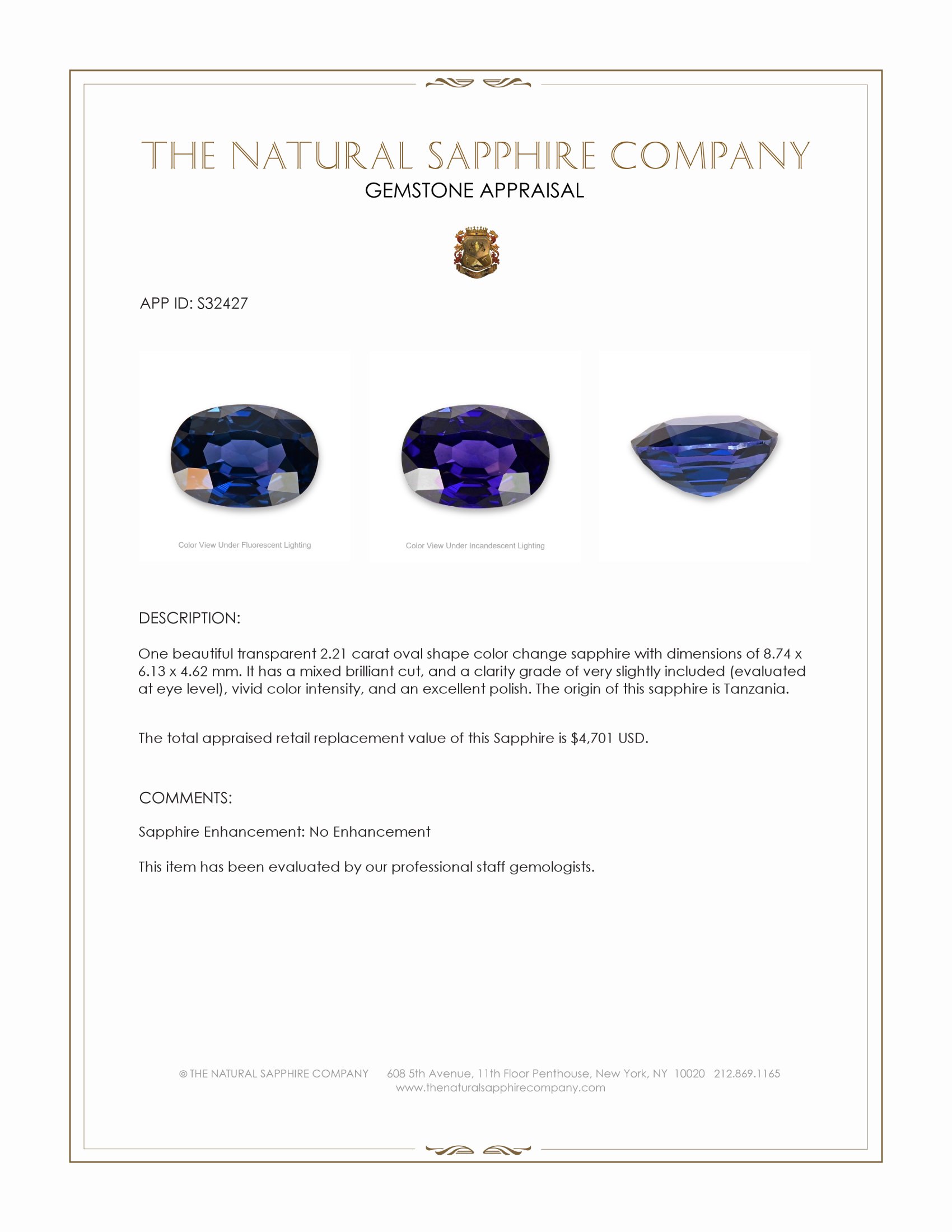 2.21 Ct. Color Change Sapphire from Tanzania