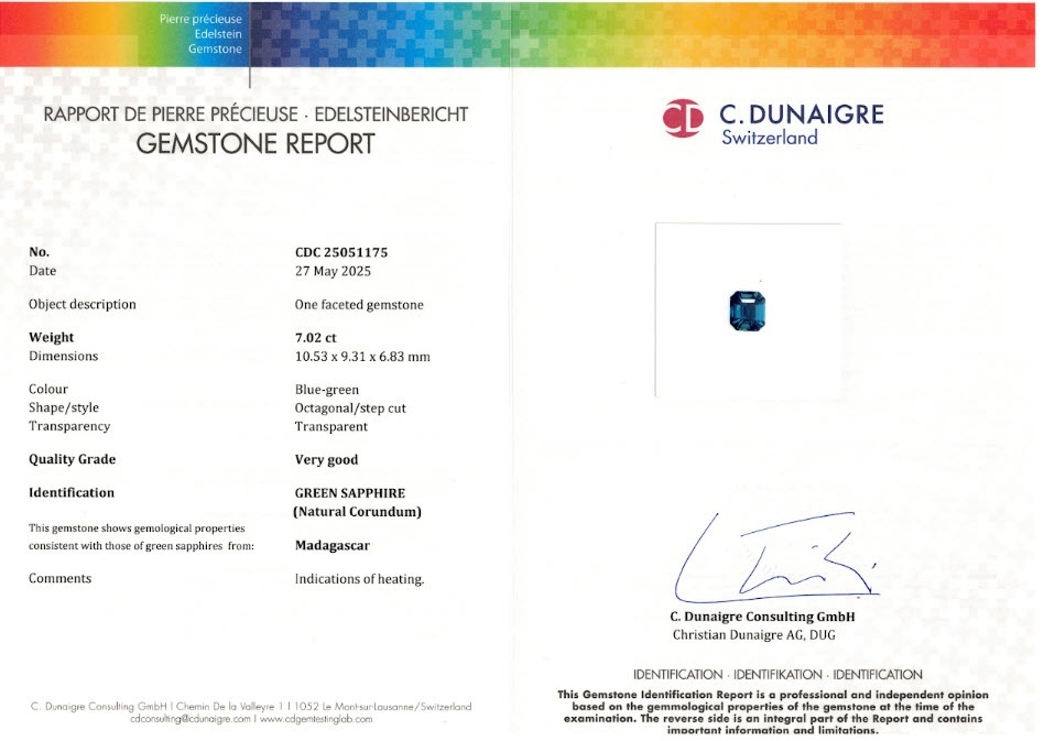 7.02 Ct. Bluish Green Sapphire from Madagascar