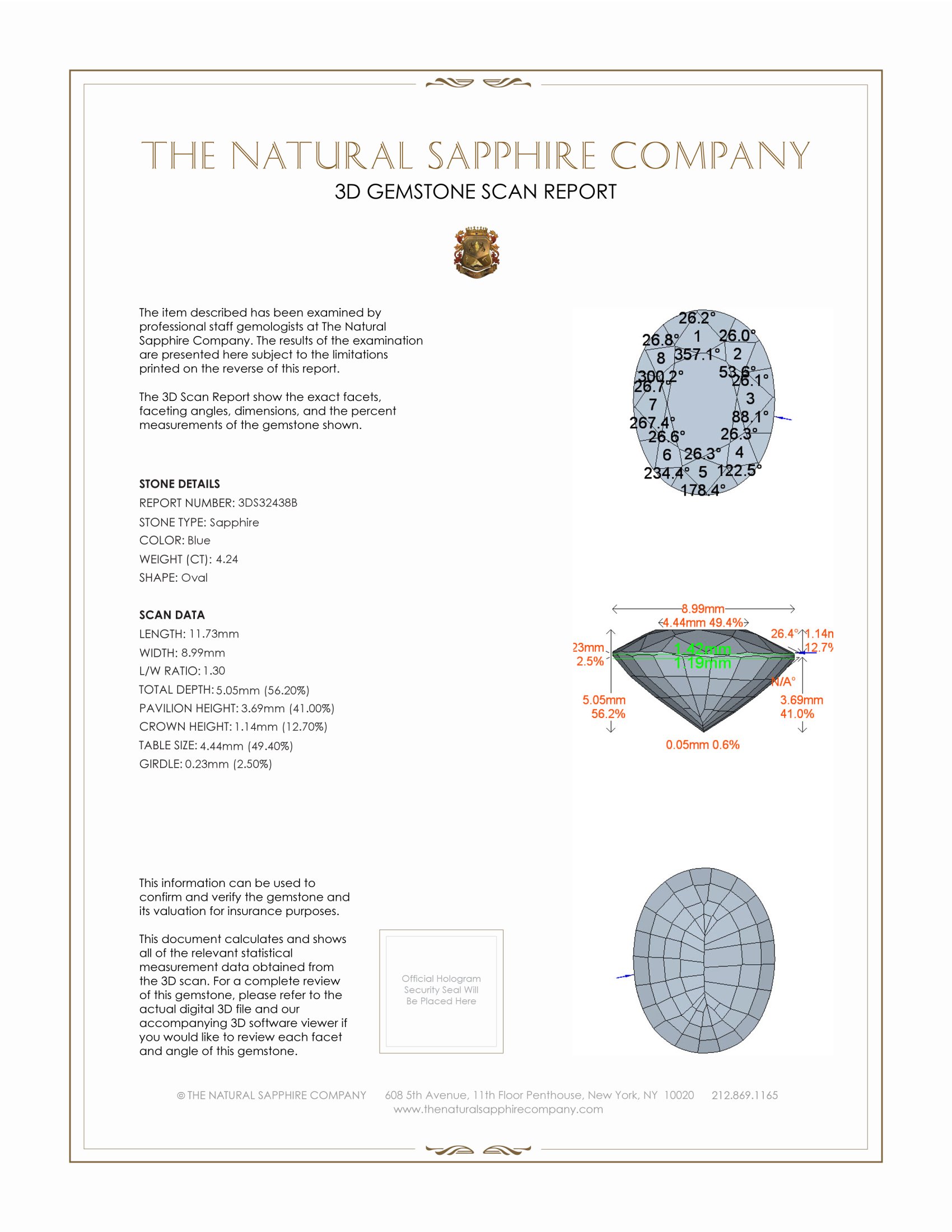 4.24 Ct. Blue Sapphire from Ceylon (Sri Lanka)