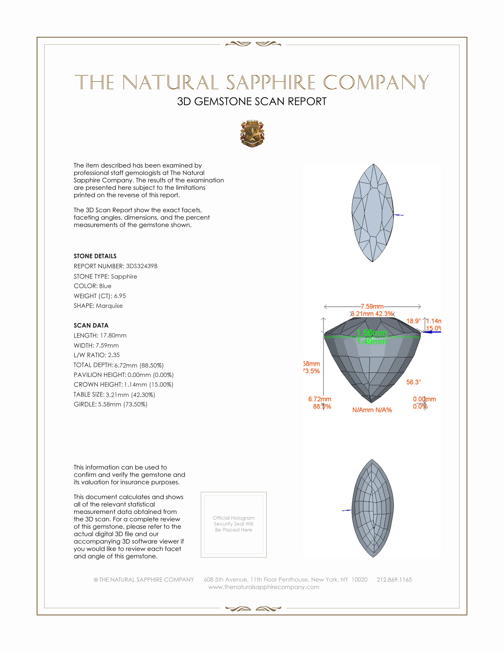 6.95 Ct. Blue Sapphire from Ceylon (Sri Lanka)