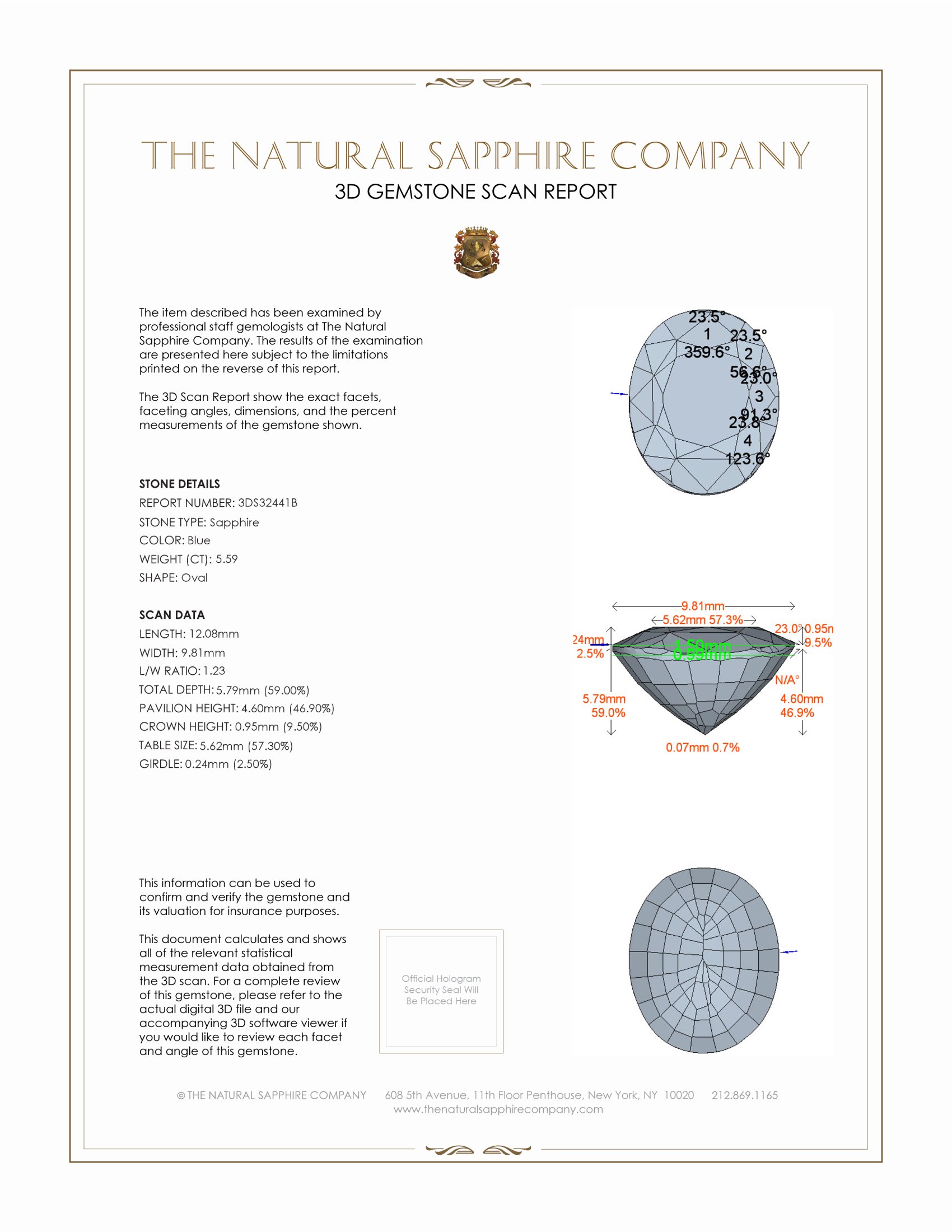 5.59 Ct. Blue Sapphire from Ceylon (Sri Lanka)