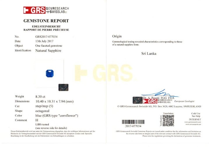 8.30 Ct. Blue Sapphire from Ceylon (Sri Lanka)
