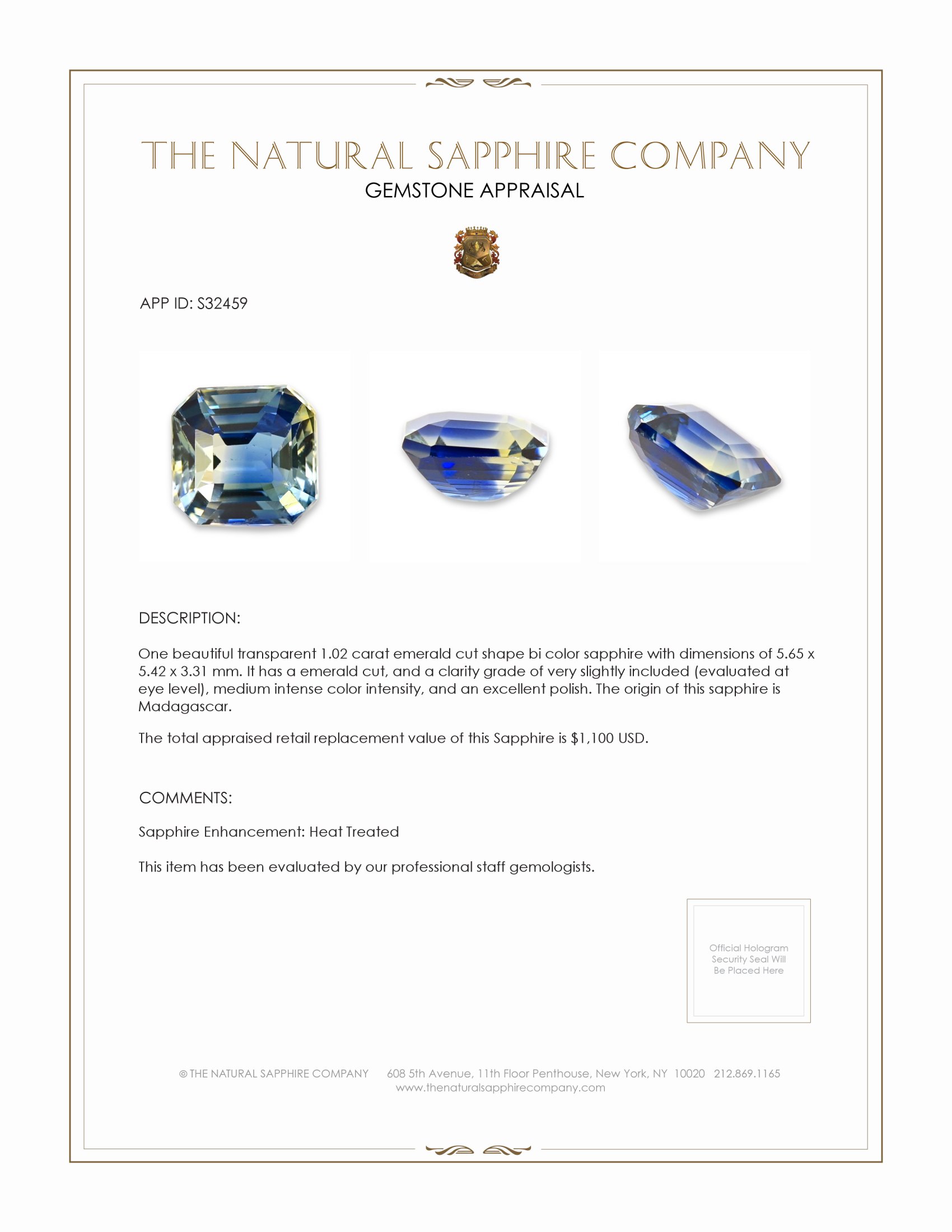 1.02 Ct. Bi Color Sapphire from Madagascar