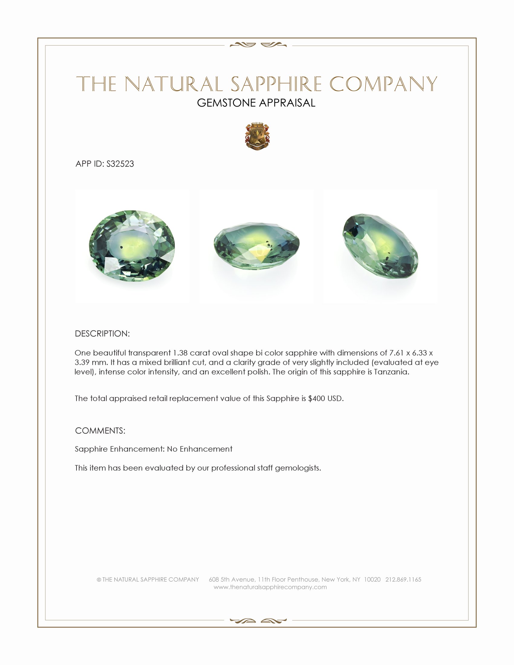 1.38 Ct. Bi Color Sapphire from Tanzania