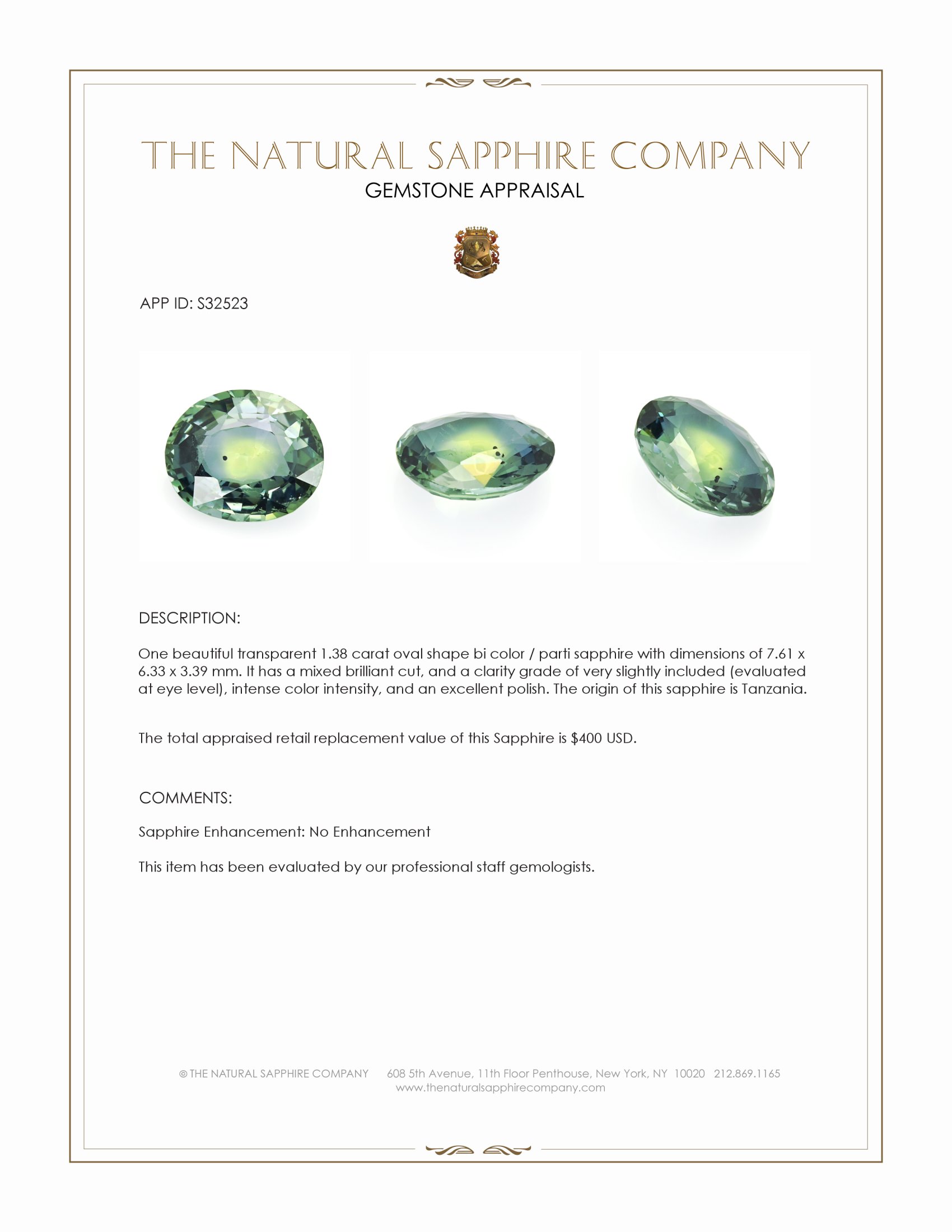 1.38 Ct. Bi Color / Parti Sapphire from Tanzania