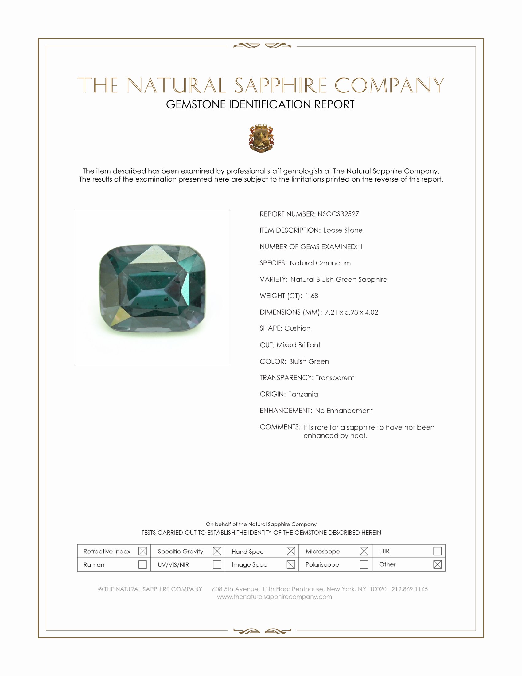 1.68 Ct. Bluish Green Sapphire from Tanzania