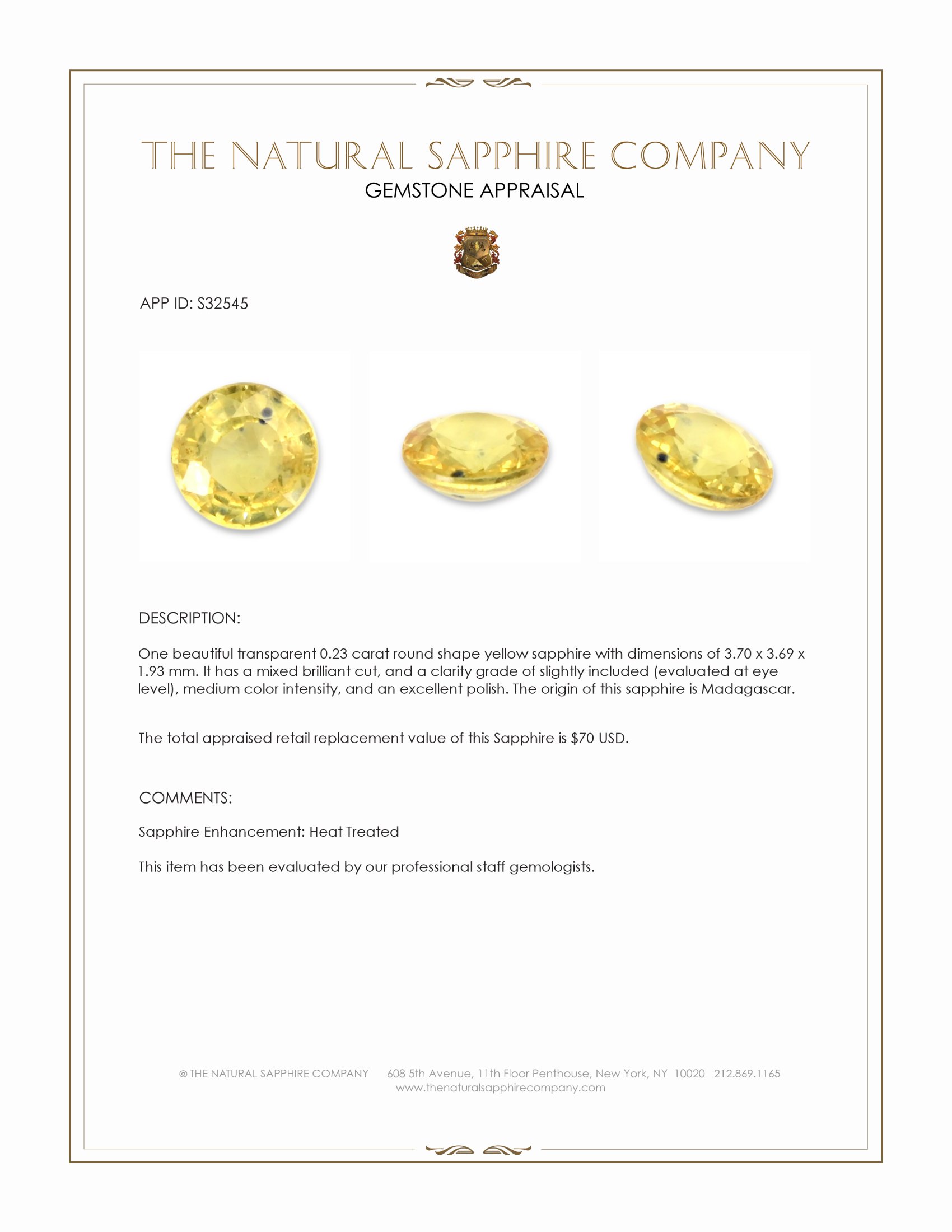 0.23 Ct. Yellow Sapphire from Madagascar