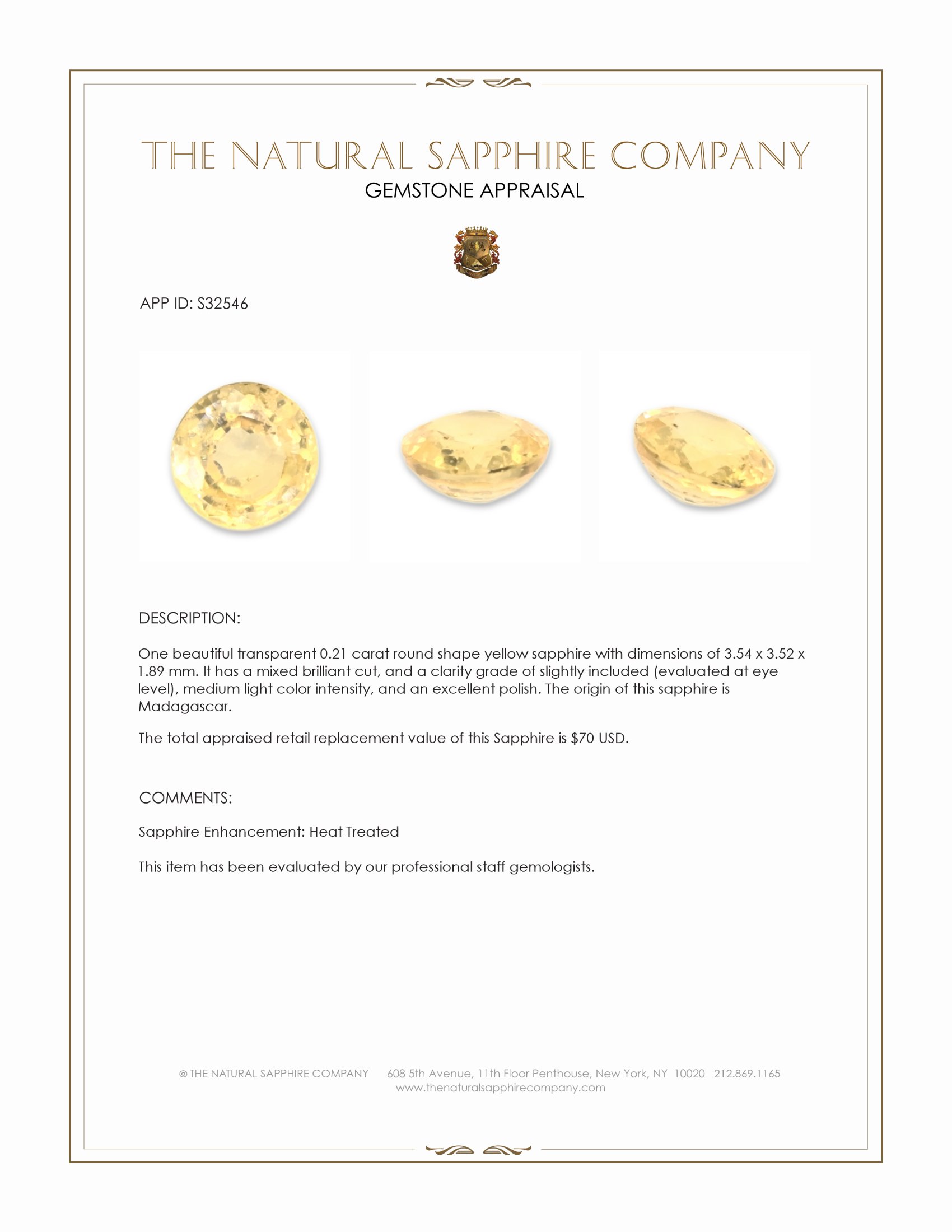 0.21 Ct. Yellow Sapphire from Madagascar