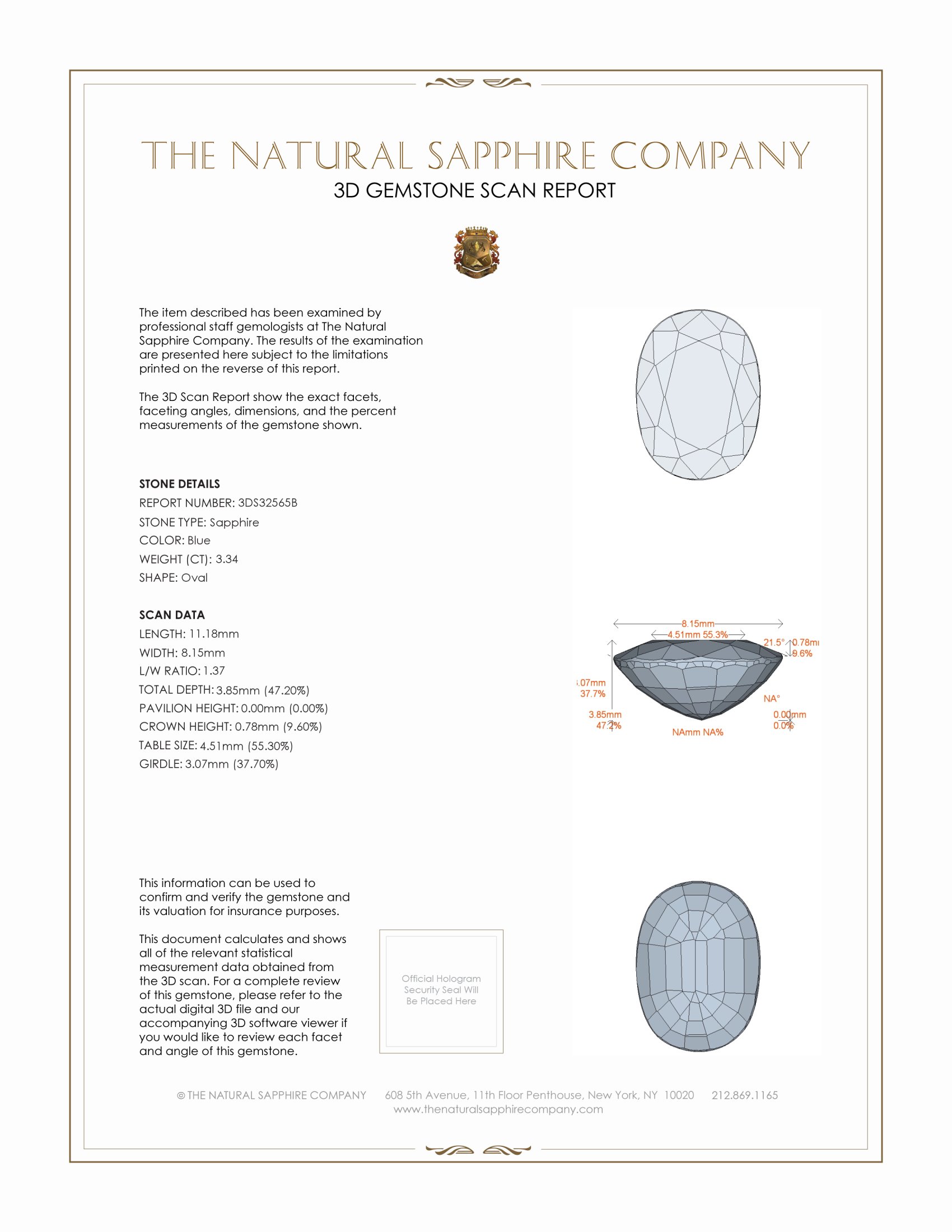 3.34 Ct. Blue Sapphire from Thailand