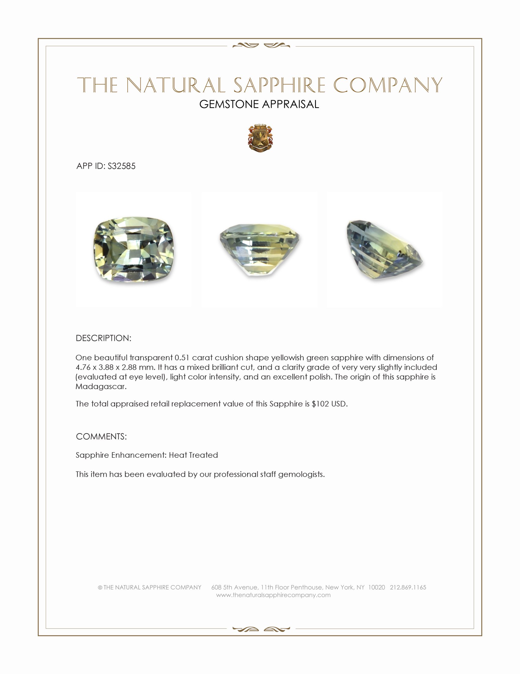 0.51 Ct. Yellowish Green Sapphire from Madagascar