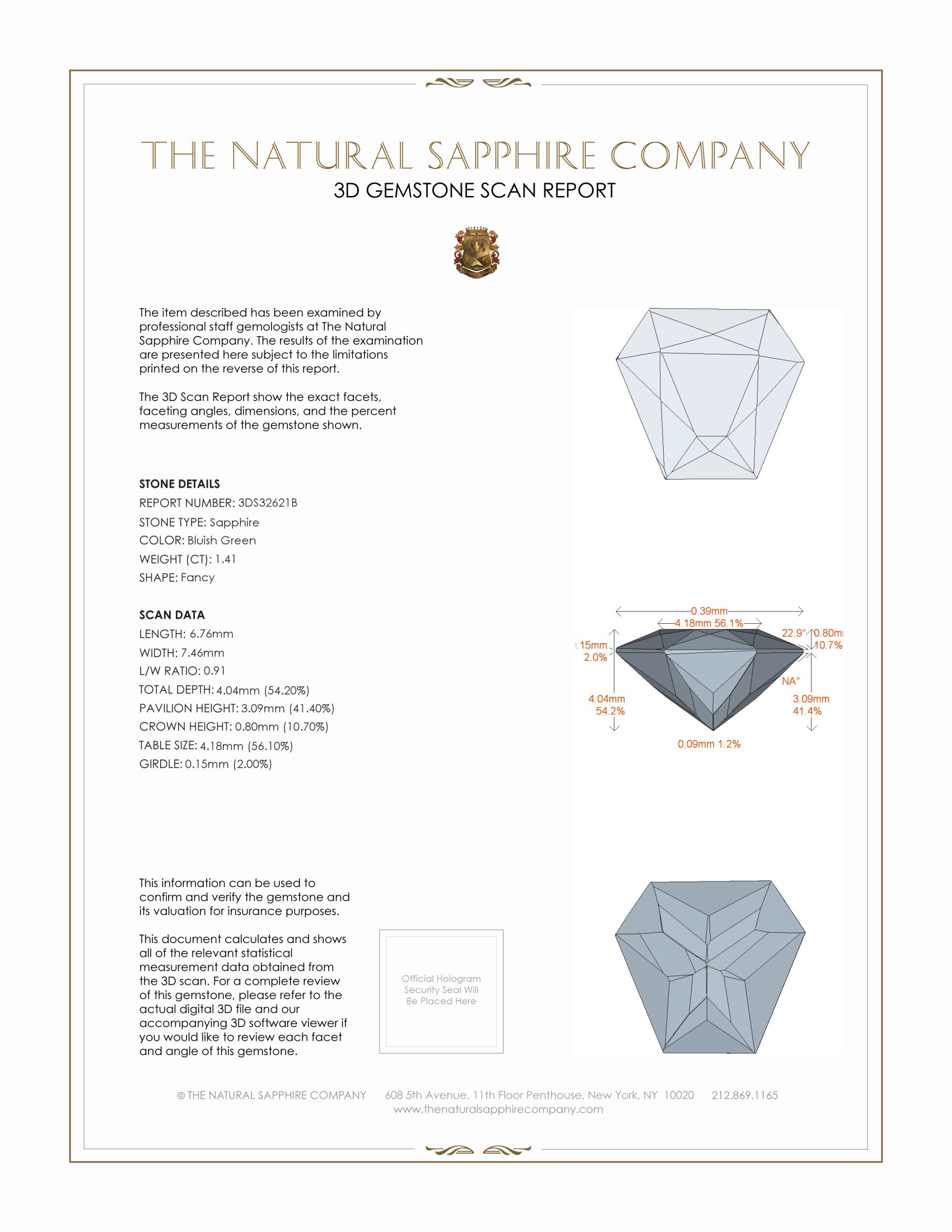 1.41 Ct. Bluish Green Sapphire from Montana