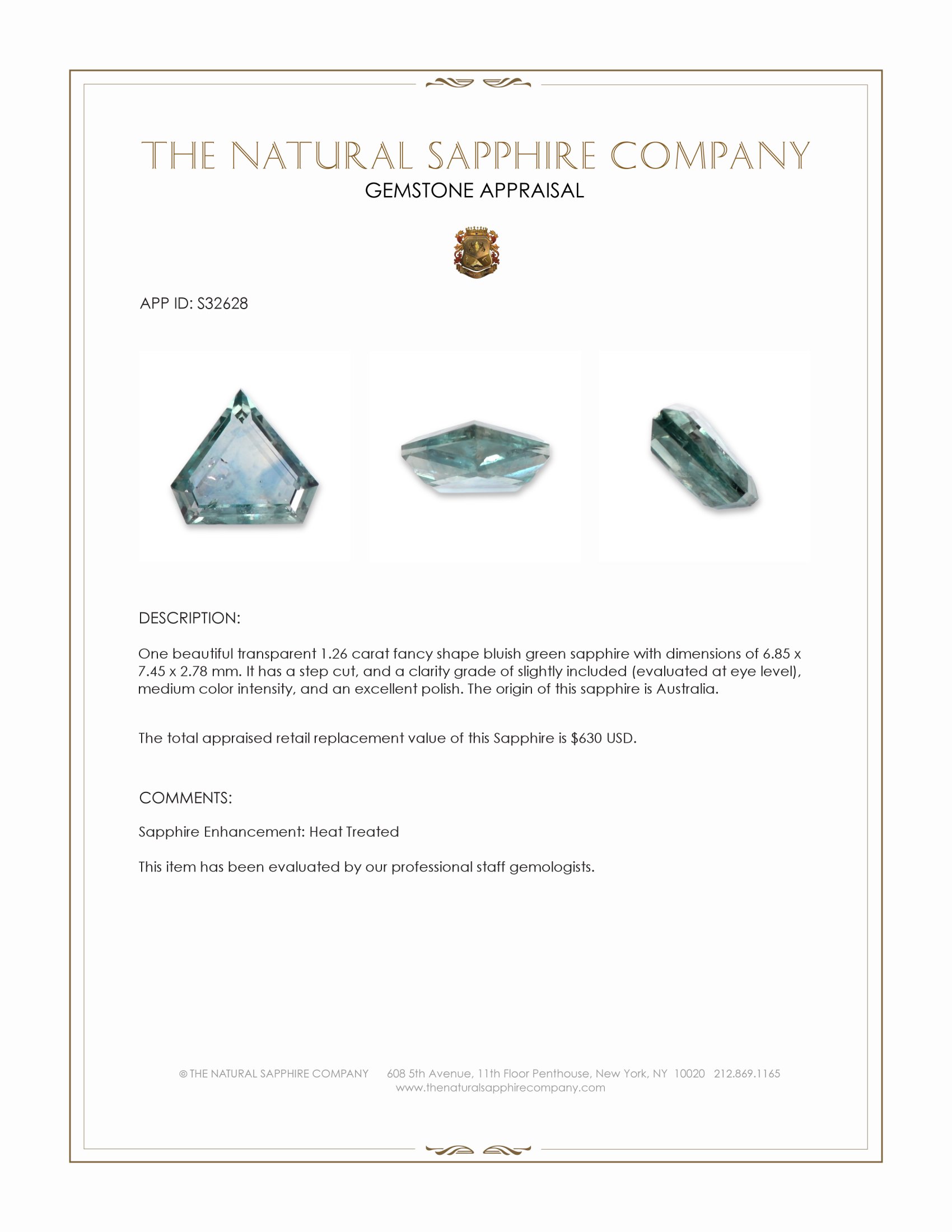 1.26 Ct. Bluish Green Sapphire from Australia