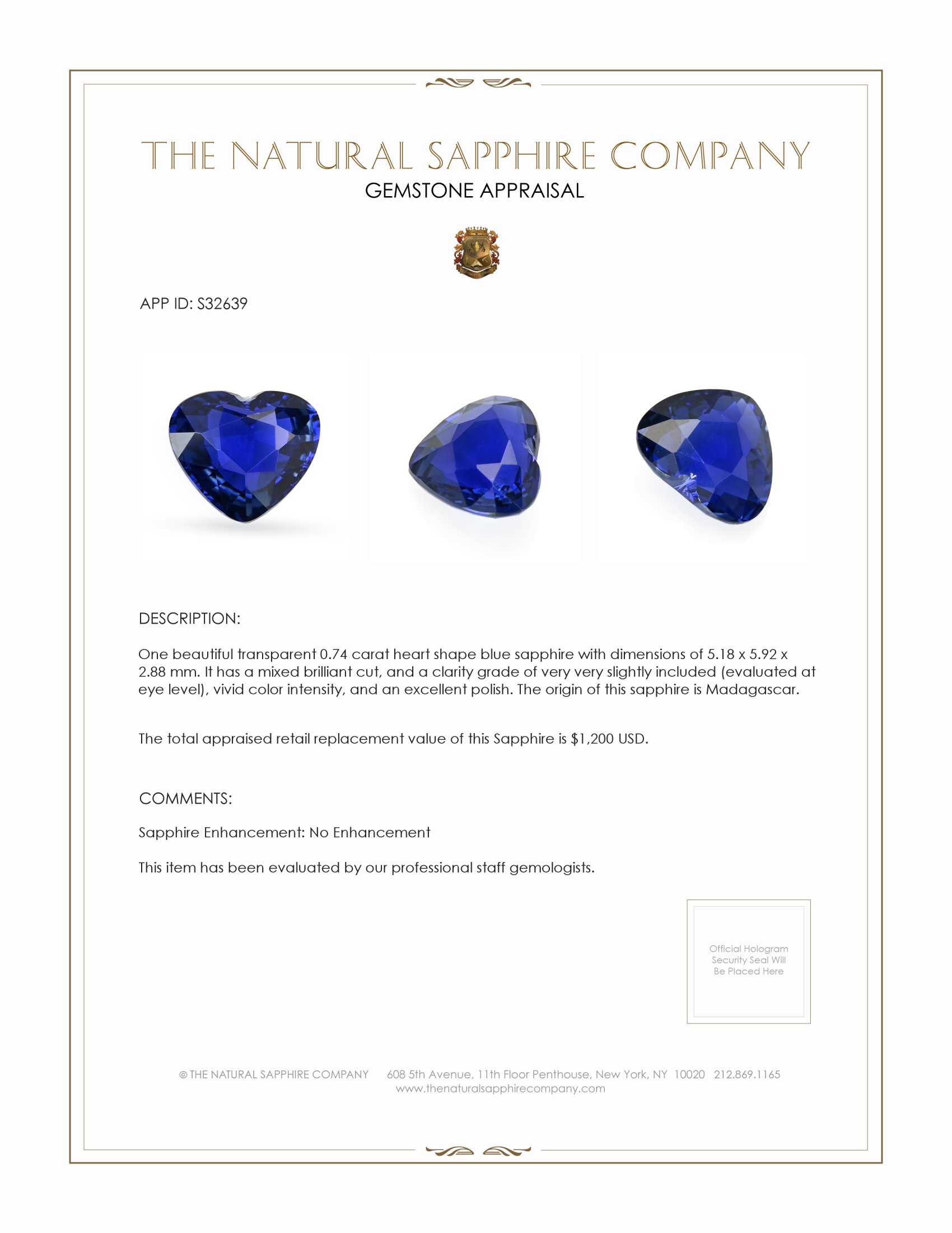 0.74 Ct. Blue Sapphire from Madagascar