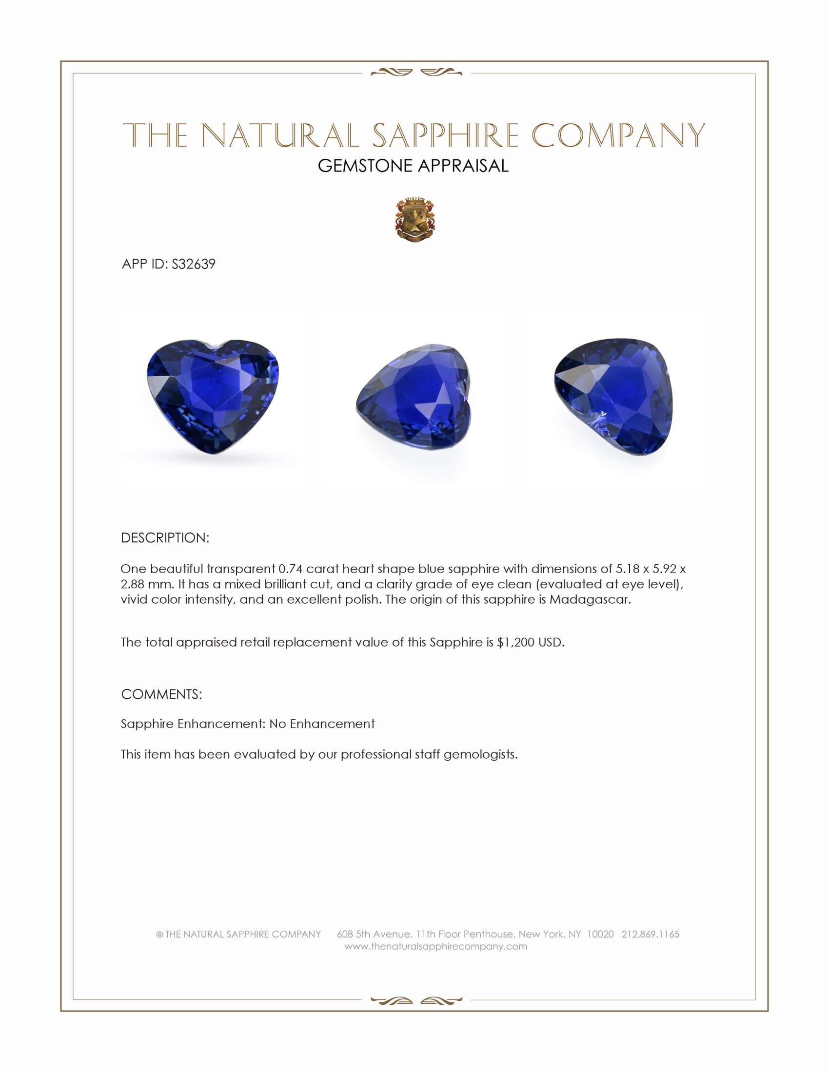 0.74 Ct. Blue Sapphire from Madagascar