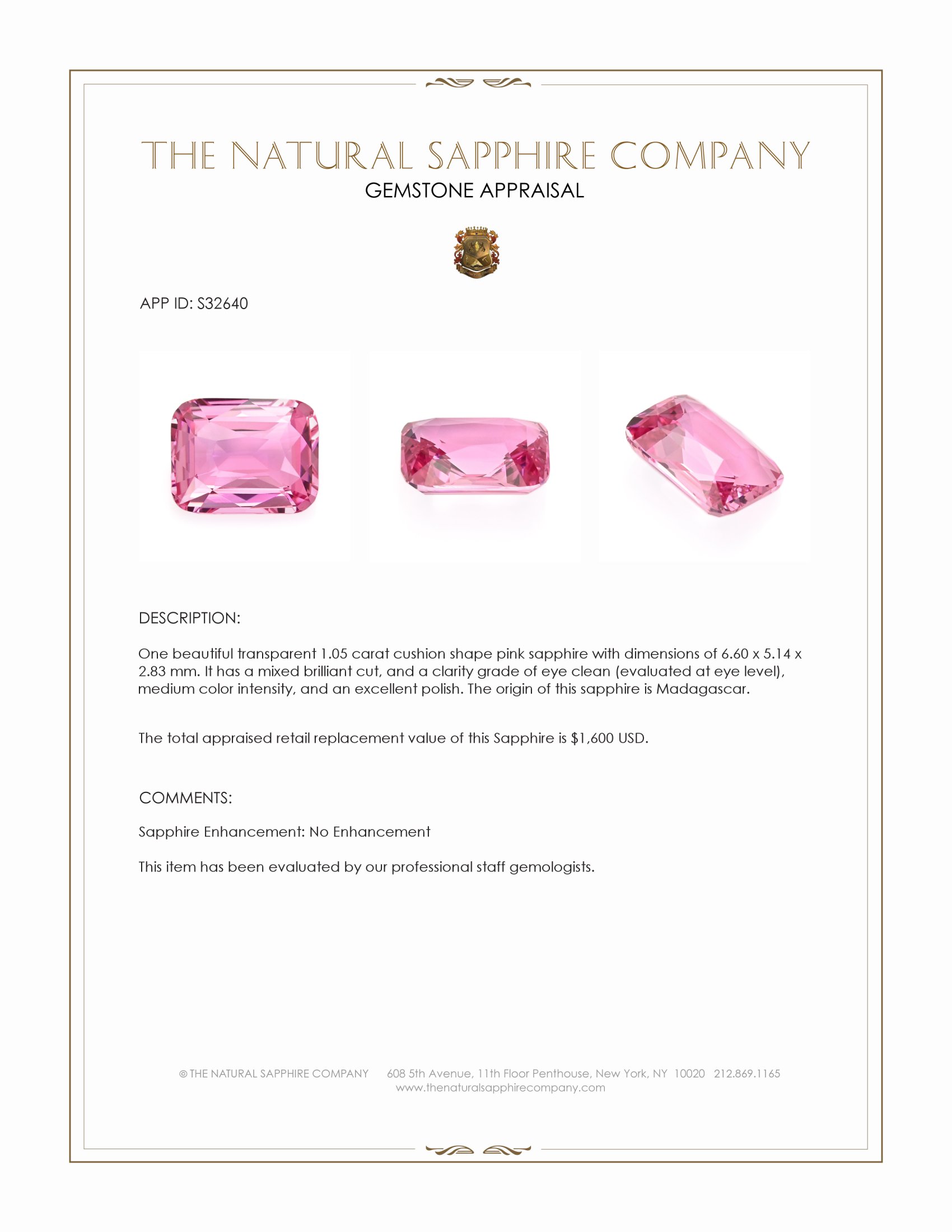 1.05 Ct. Pink Sapphire from Madagascar