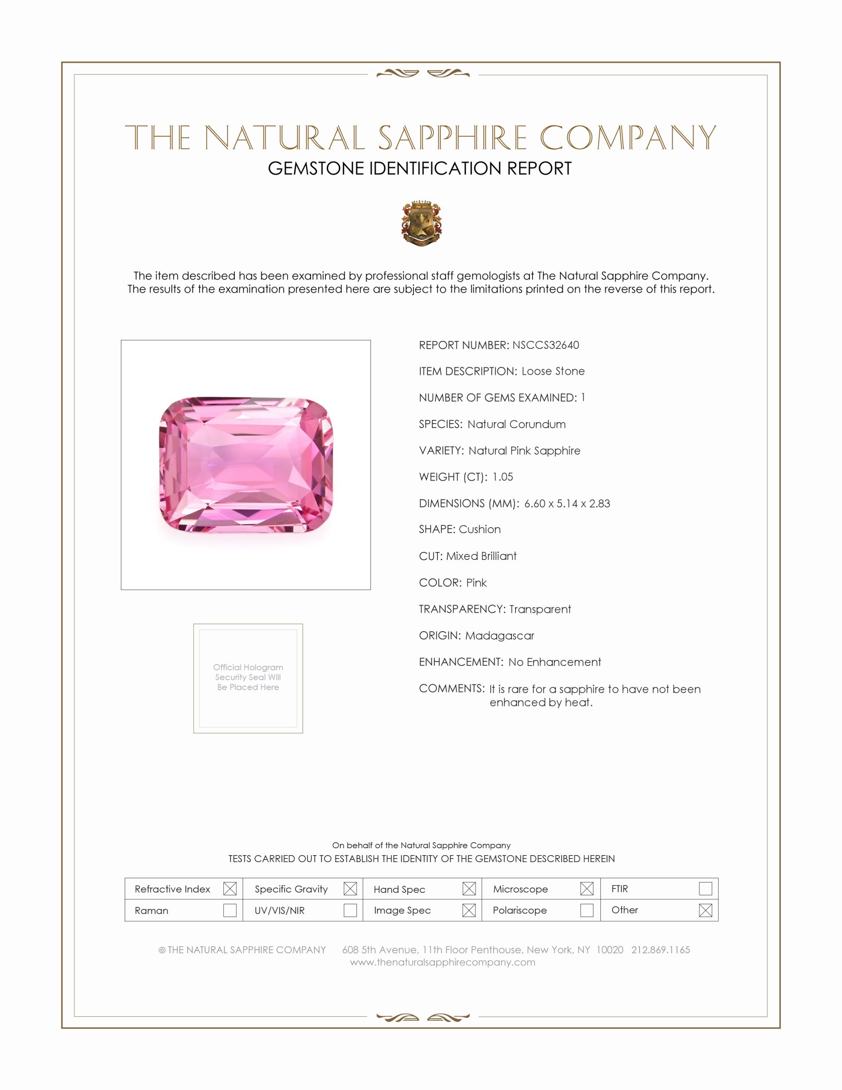 1.05 Ct. Pink Sapphire from Madagascar
