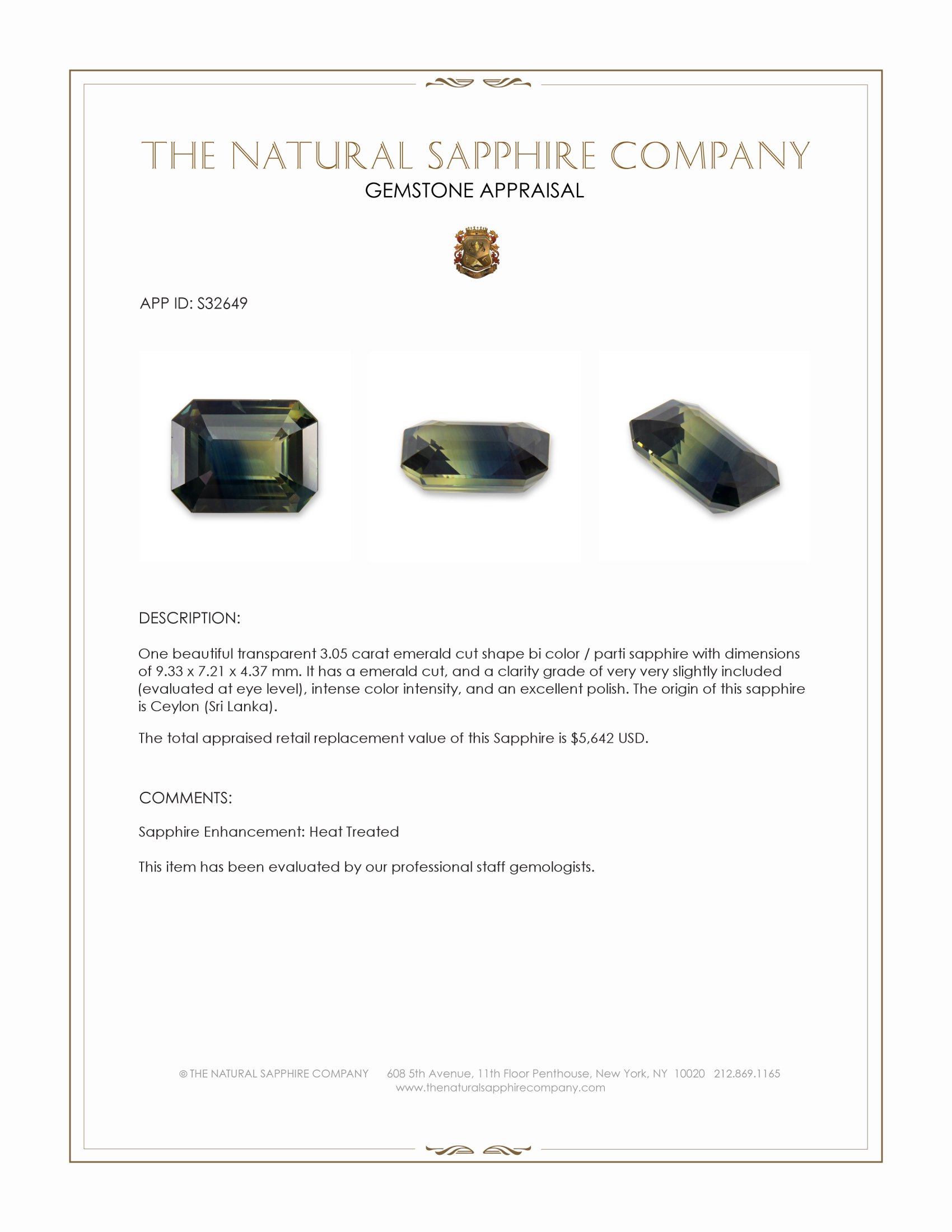 3.05 Ct. Bi Color / Parti Sapphire from Ceylon (Sri Lanka)