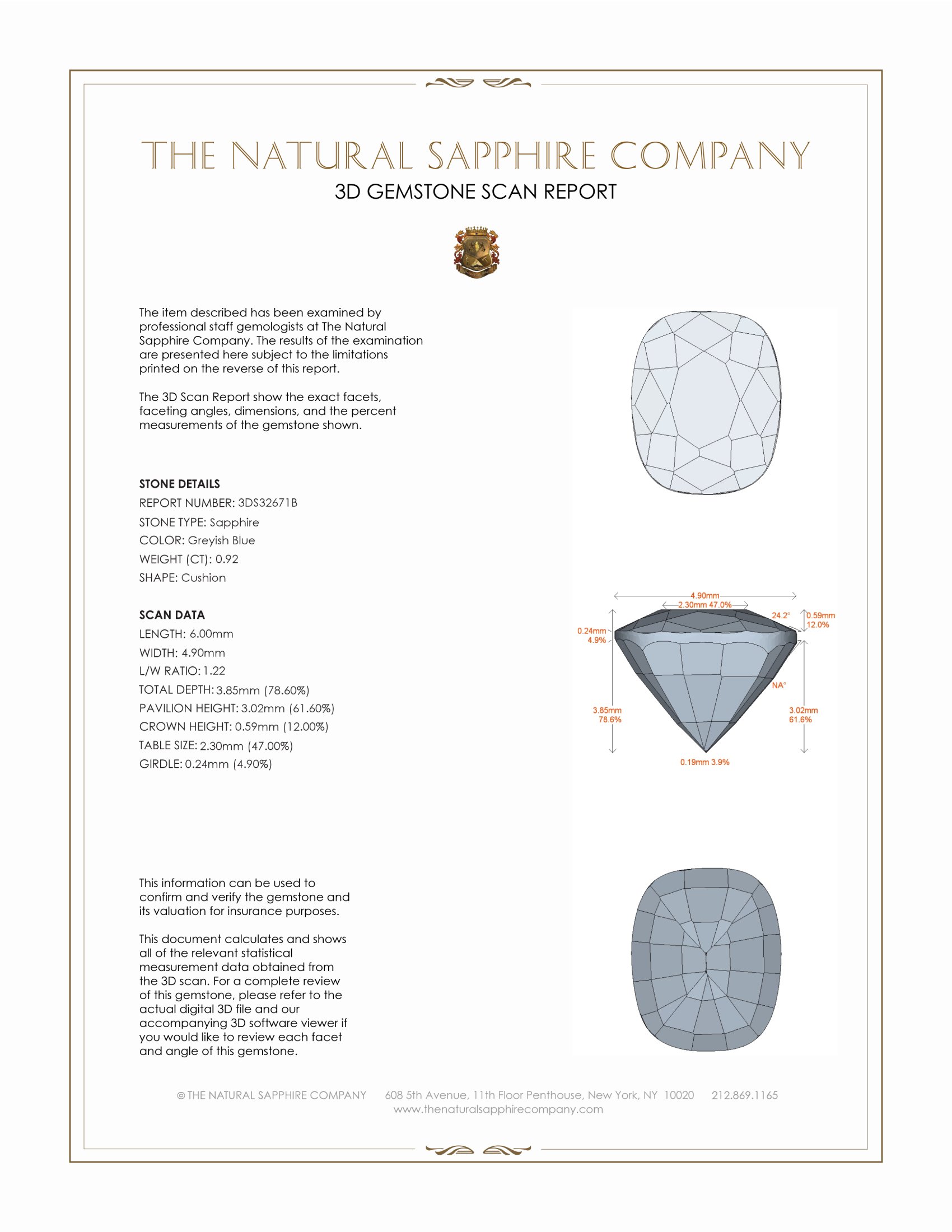 0.92 Ct. Greyish Blue Sapphire from Ceylon (Sri Lanka)