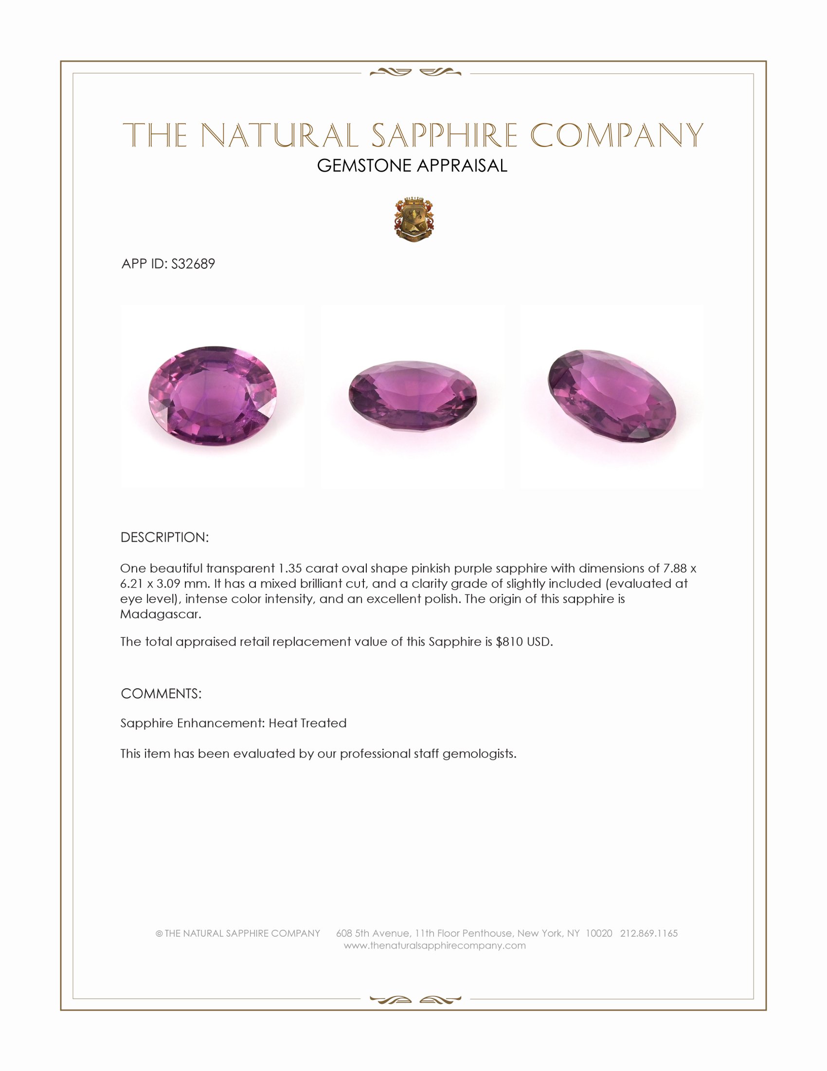 1.35 Ct. Pinkish Purple Sapphire from Madagascar