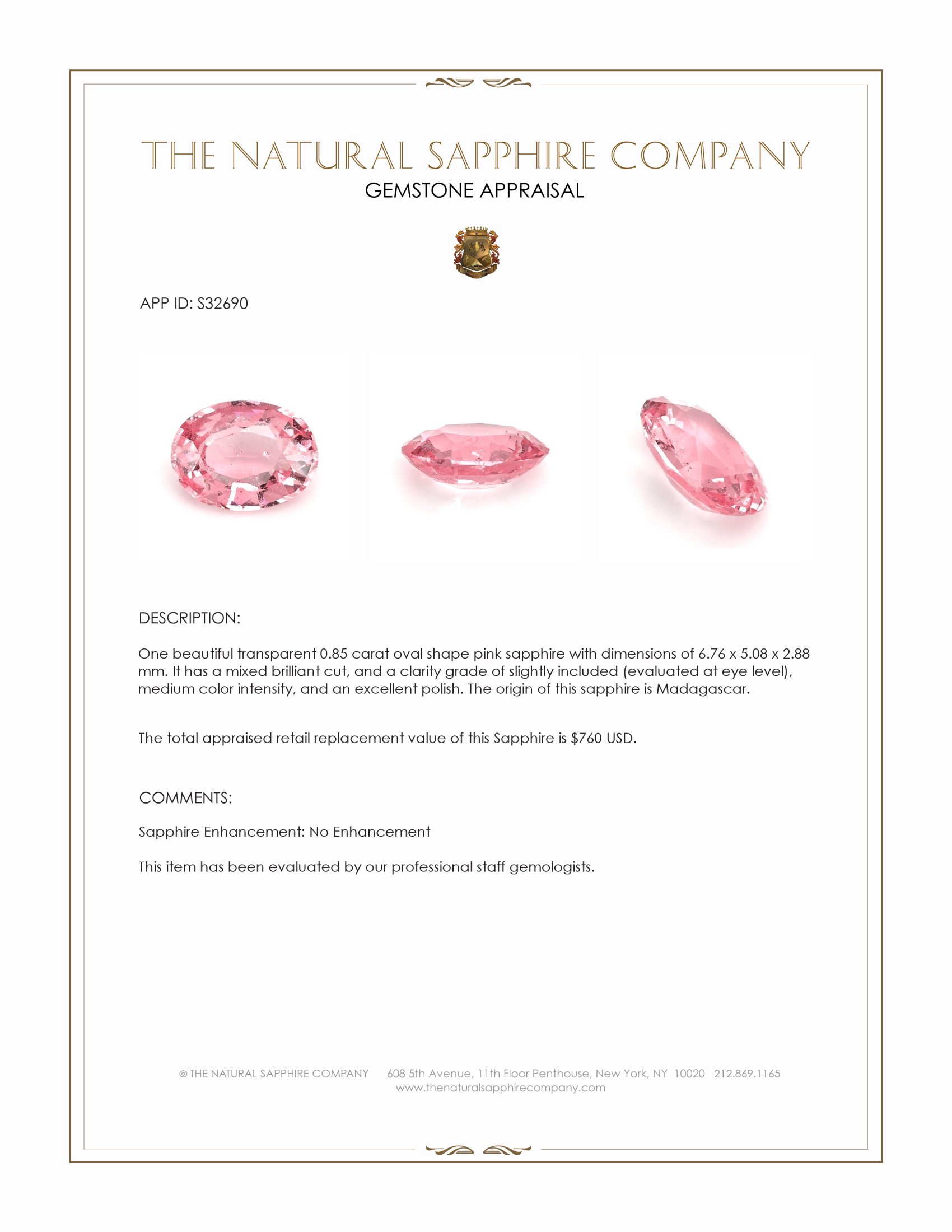 0.85 Ct. Pink Sapphire from Madagascar