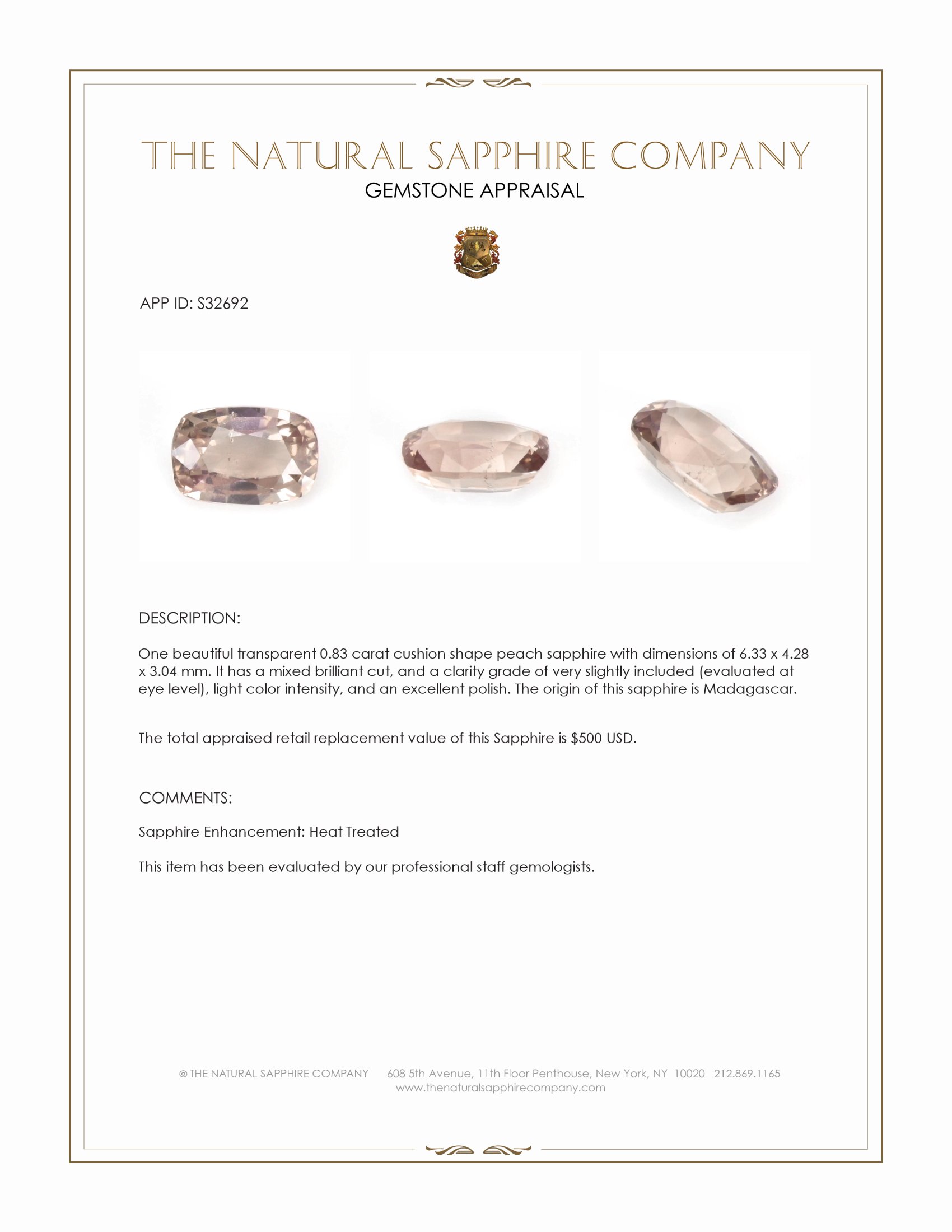 0.83 Ct. Peach Sapphire from Madagascar