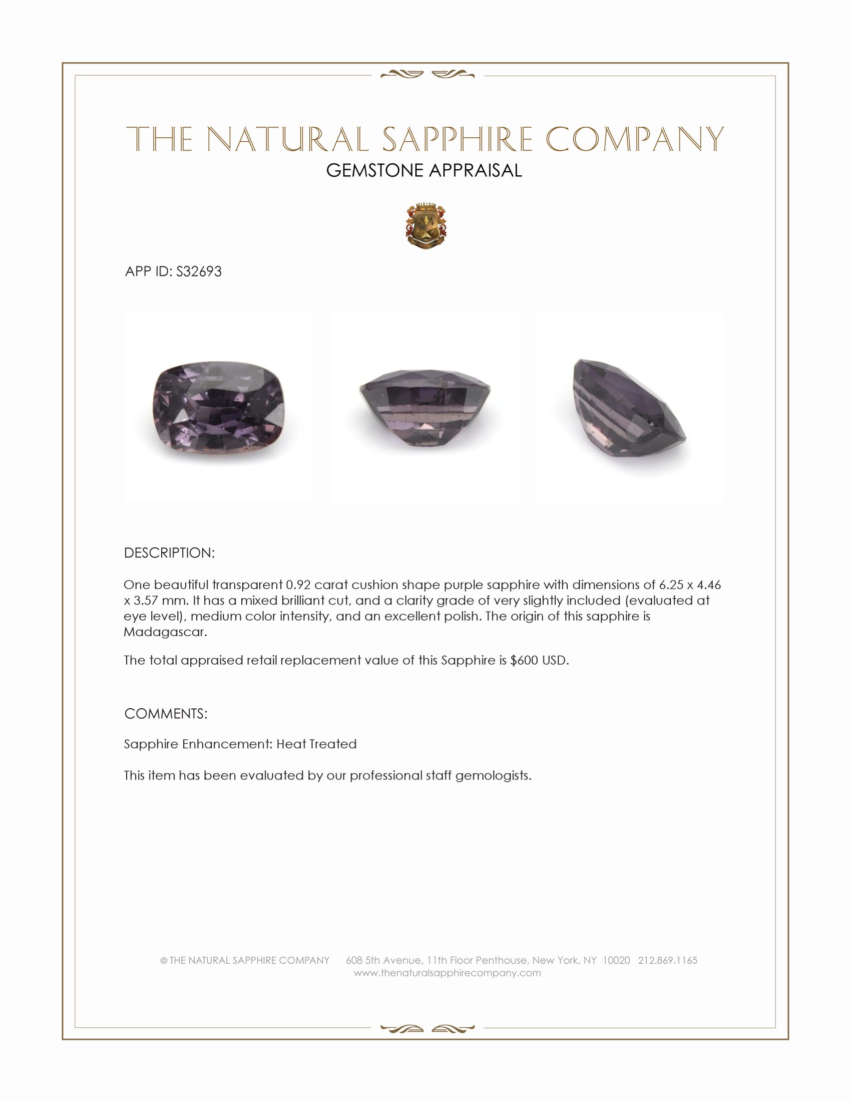 0.92 Ct. Purple Sapphire from Madagascar