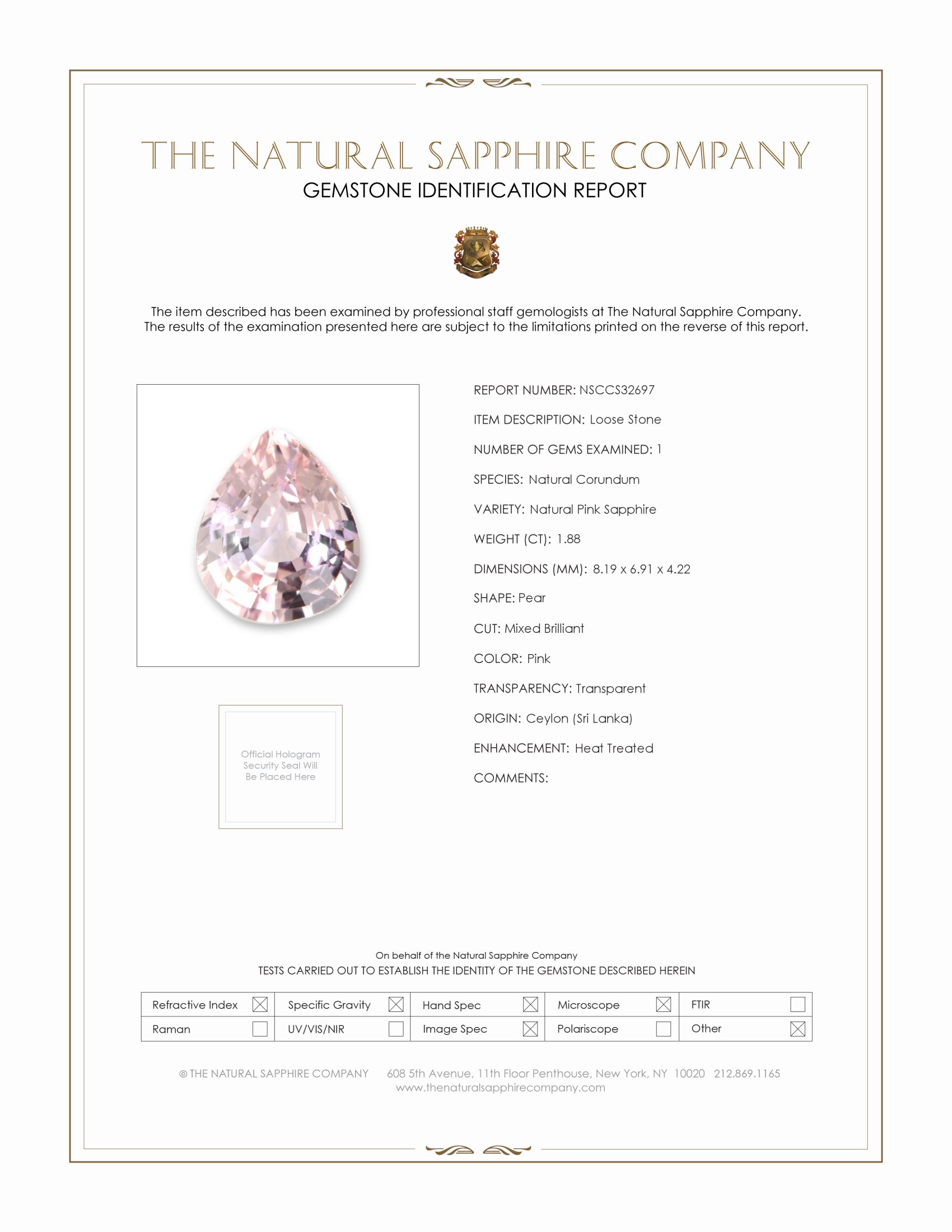 1.88 Ct. Pink Sapphire from Ceylon (Sri Lanka)