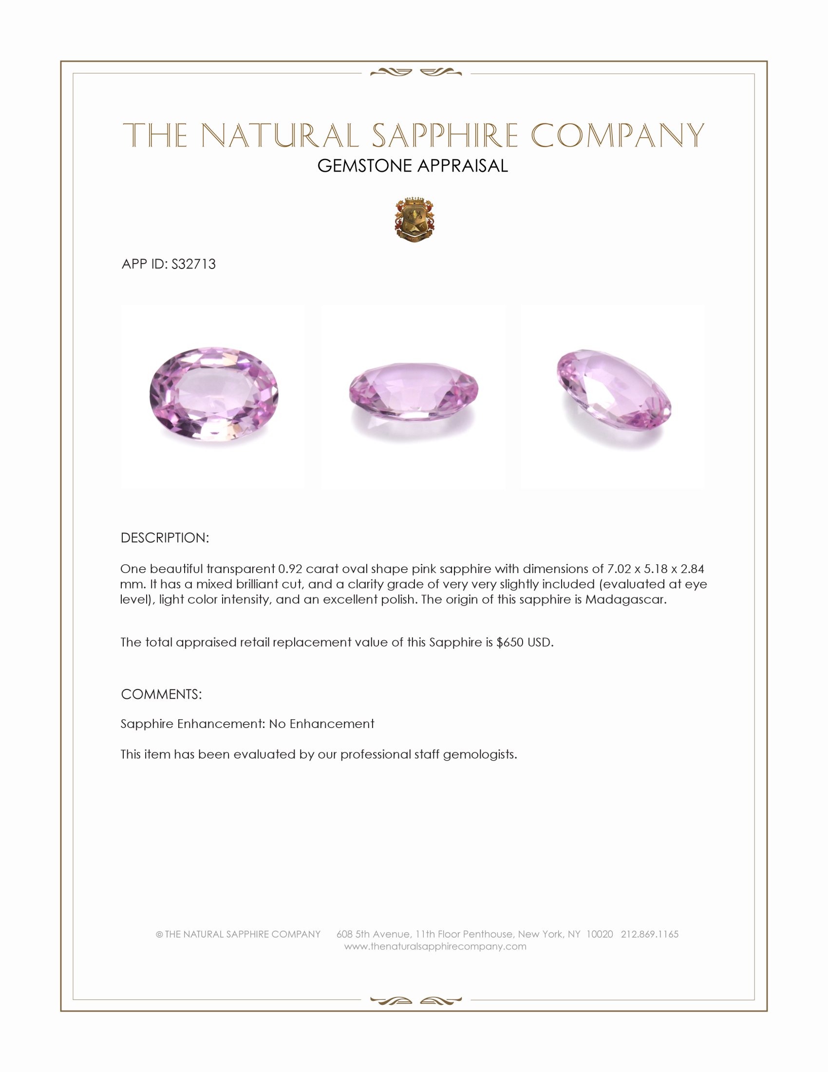 0.92 Ct. Pink Sapphire from Madagascar