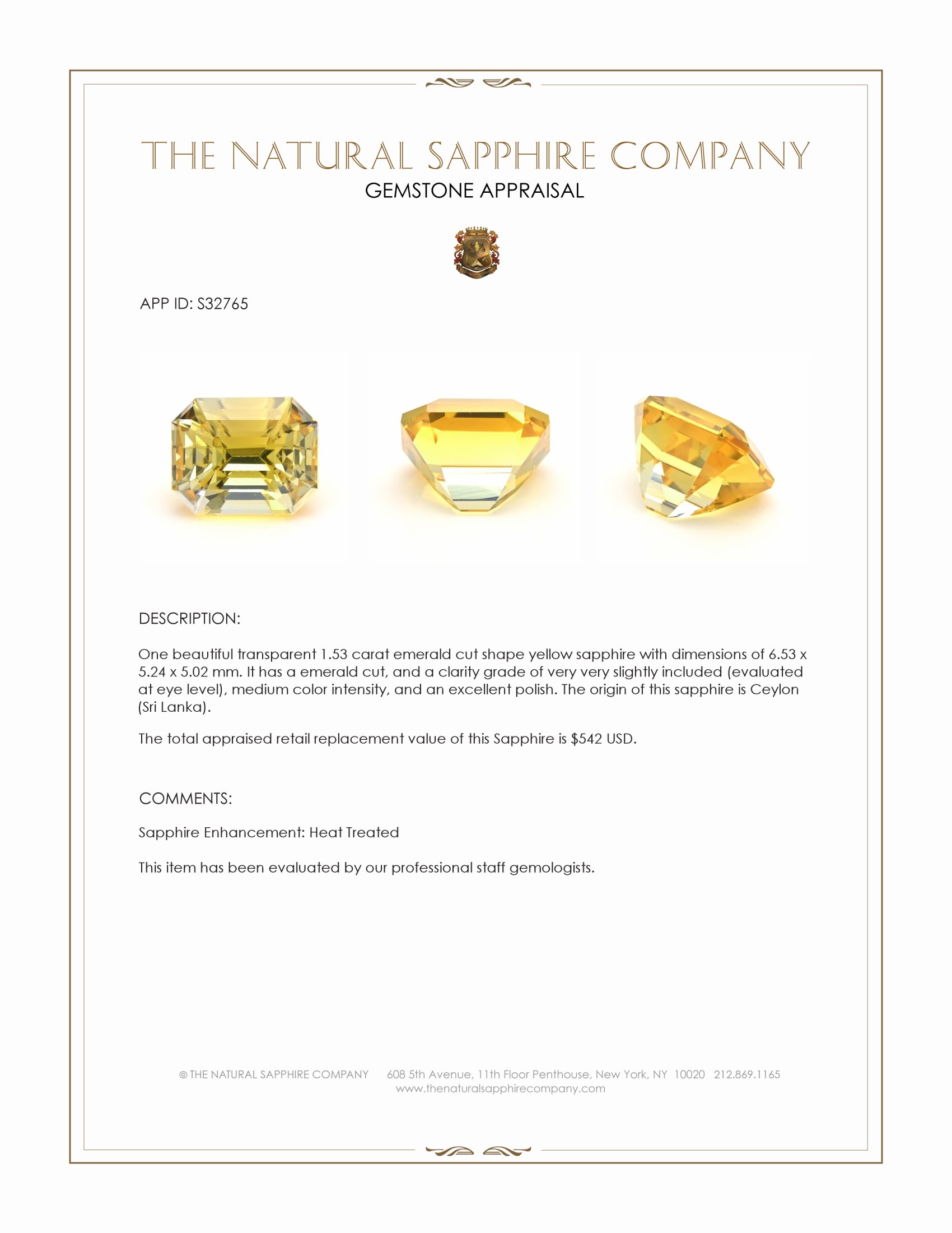 1.53 Ct. Yellow Sapphire from Ceylon (Sri Lanka)